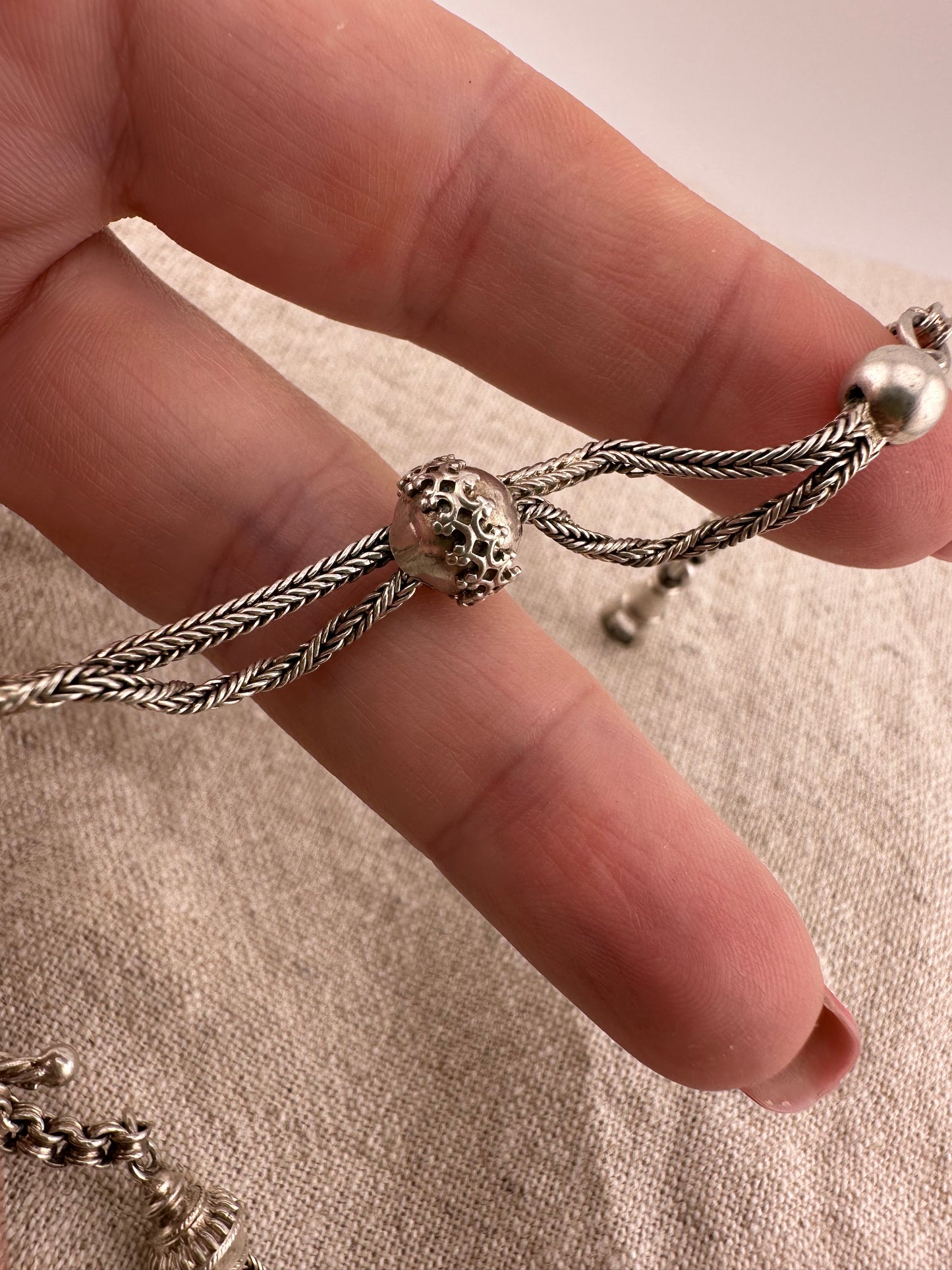 Silver Albertina Bracelet with Tassel, T-Bar & Dog Clip