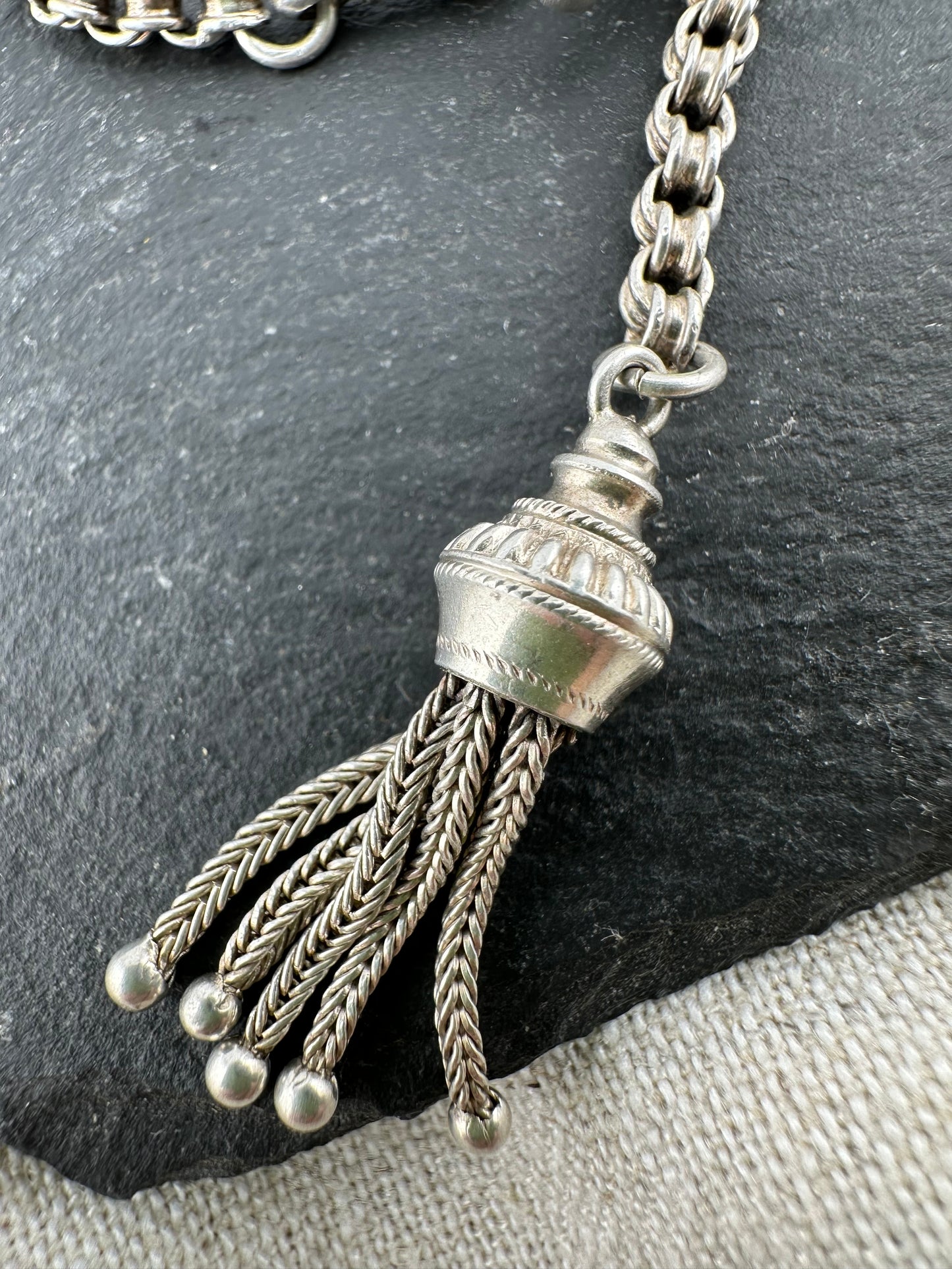 Silver Albertina Bracelet with Tassel, T-Bar & Dog Clip