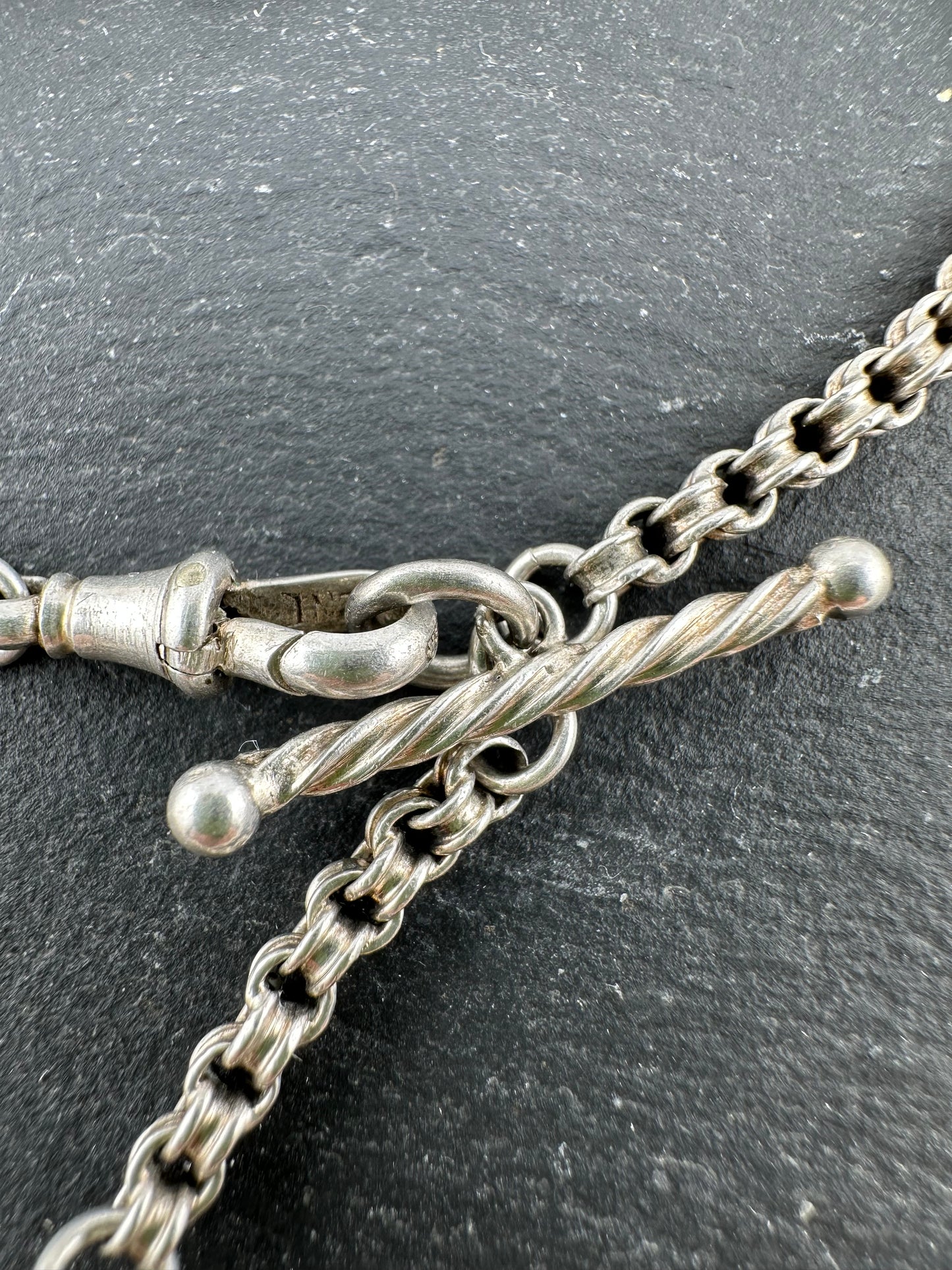 Silver Albertina Bracelet with Tassel, T-Bar & Dog Clip