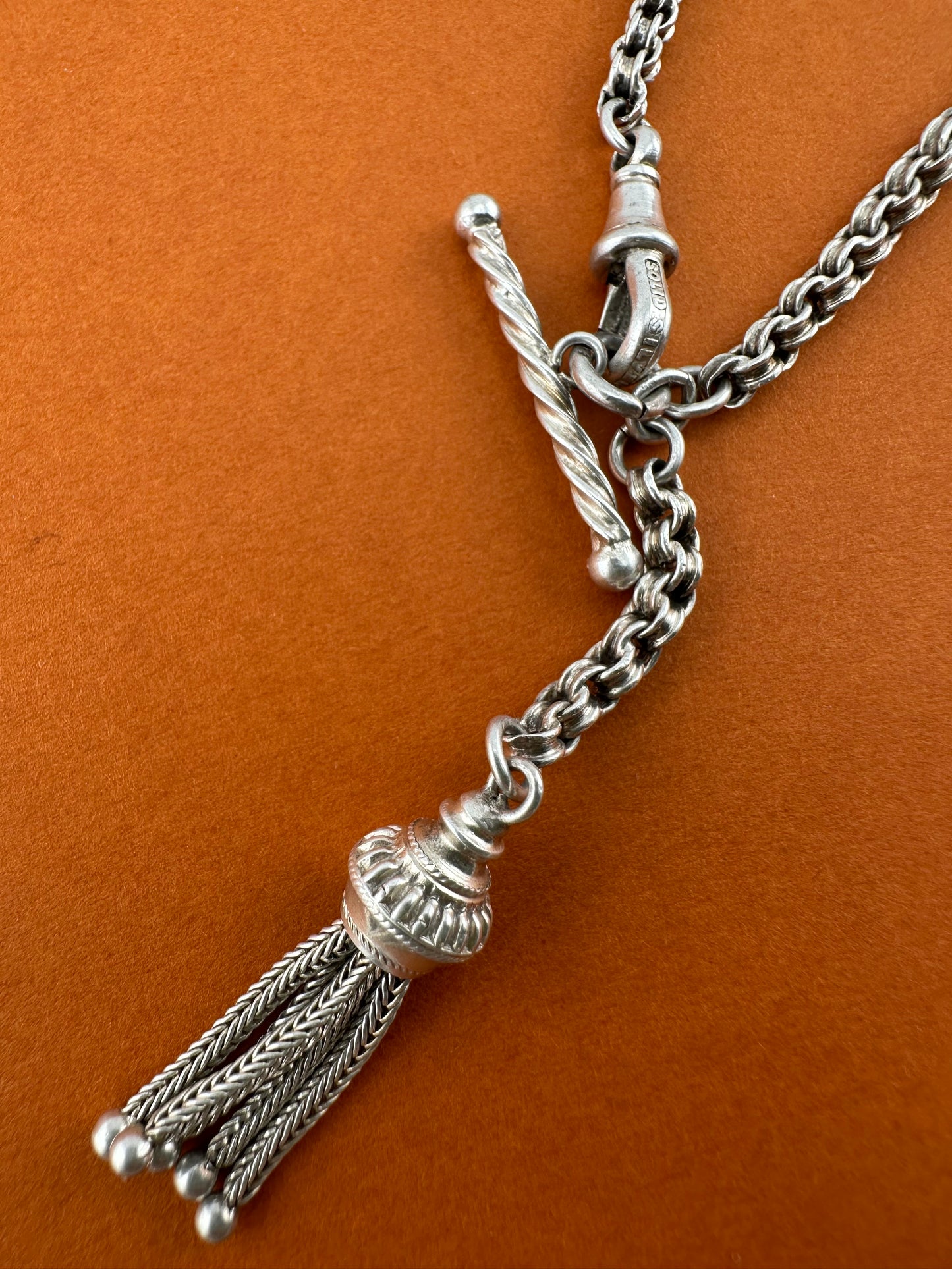 Silver Albertina Bracelet with Tassel, T-Bar & Dog Clip