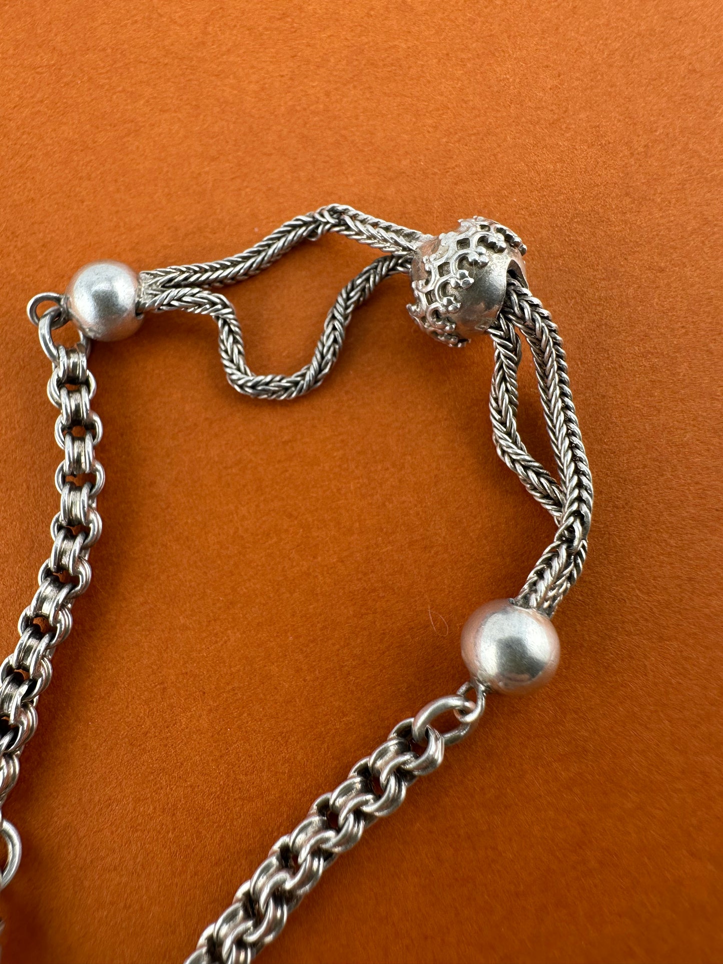 Silver Albertina Bracelet with Tassel, T-Bar & Dog Clip