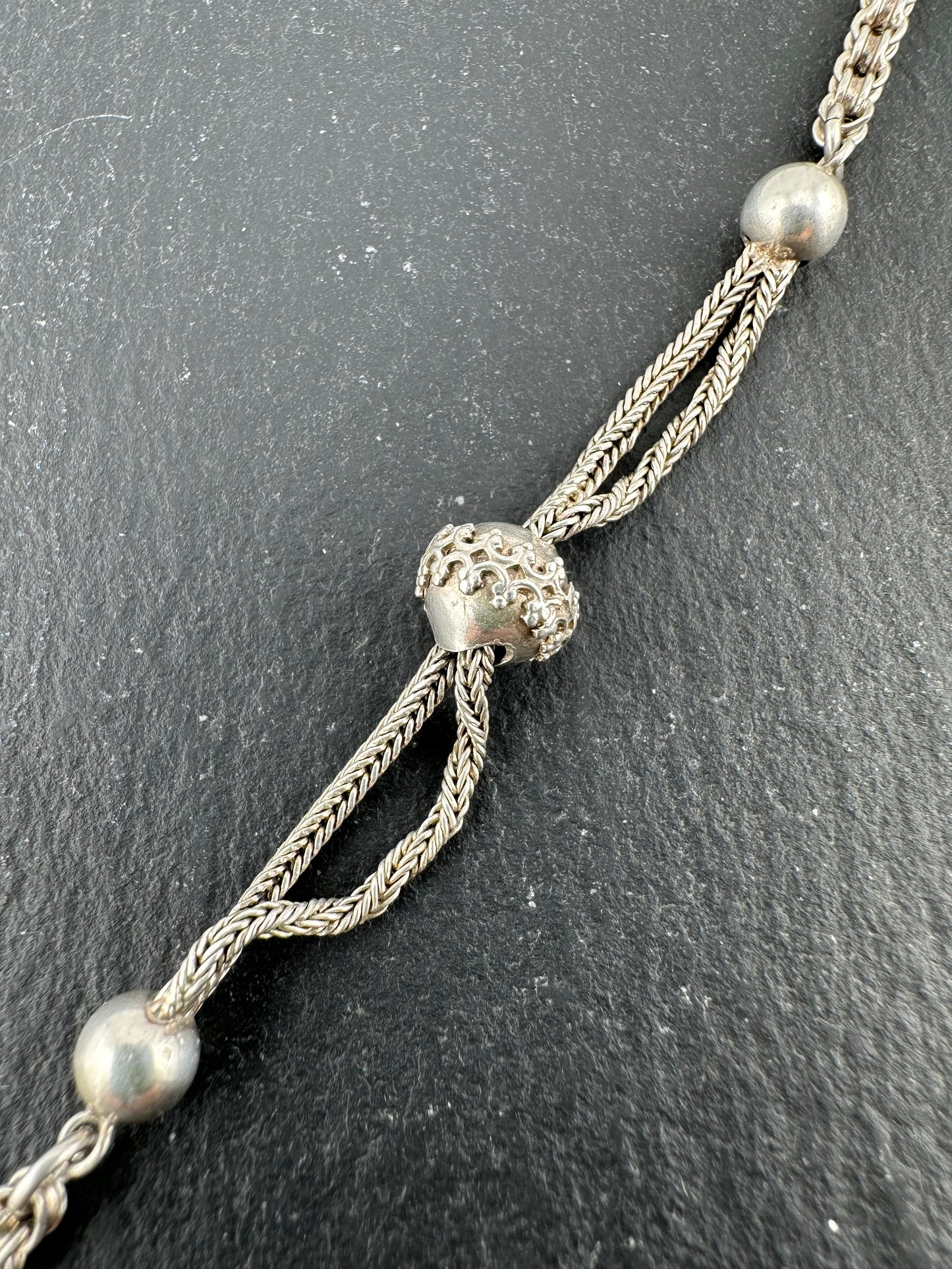Silver Albertina Bracelet with Tassel, T-Bar & Dog Clip