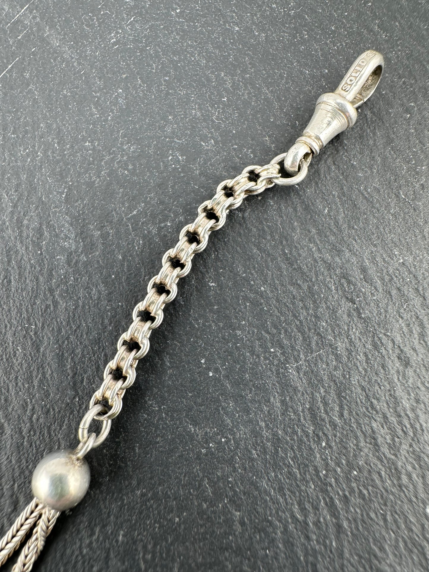 Silver Albertina Bracelet with Tassel, T-Bar & Dog Clip