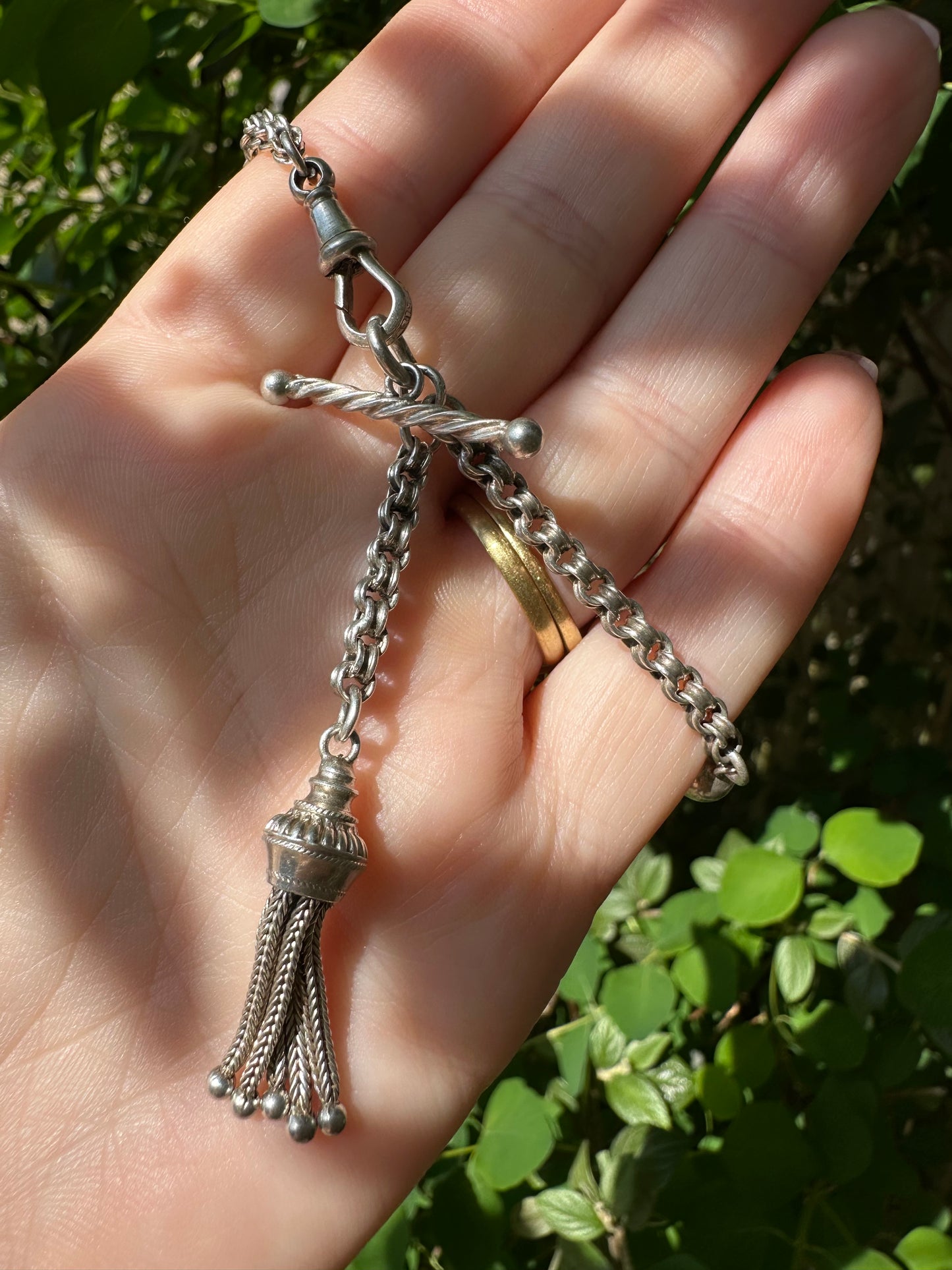 Silver Albertina Bracelet with Tassel, T-Bar & Dog Clip