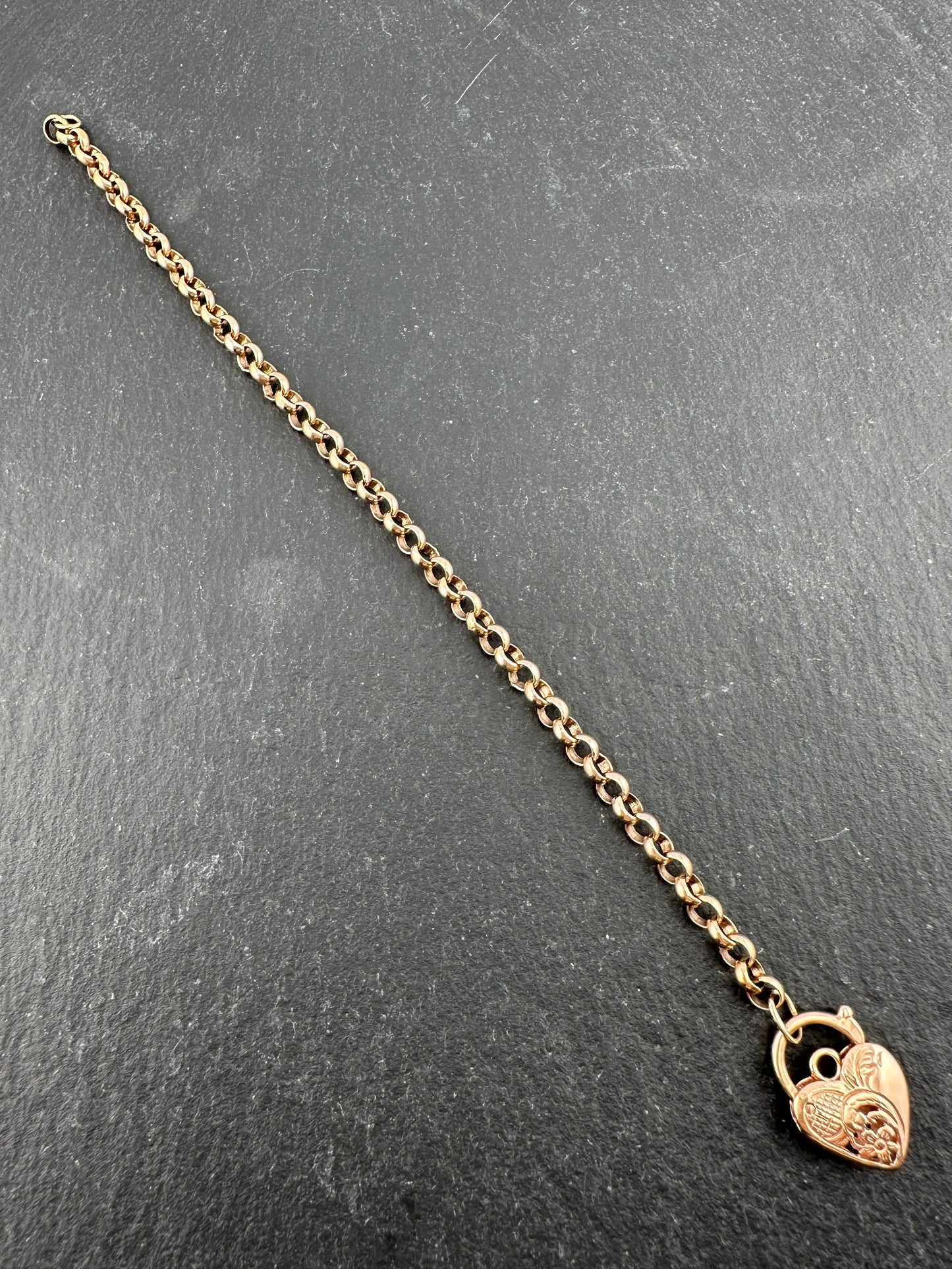 Vintage 9ct Rose Gold Rolo bracelet with heart padlock