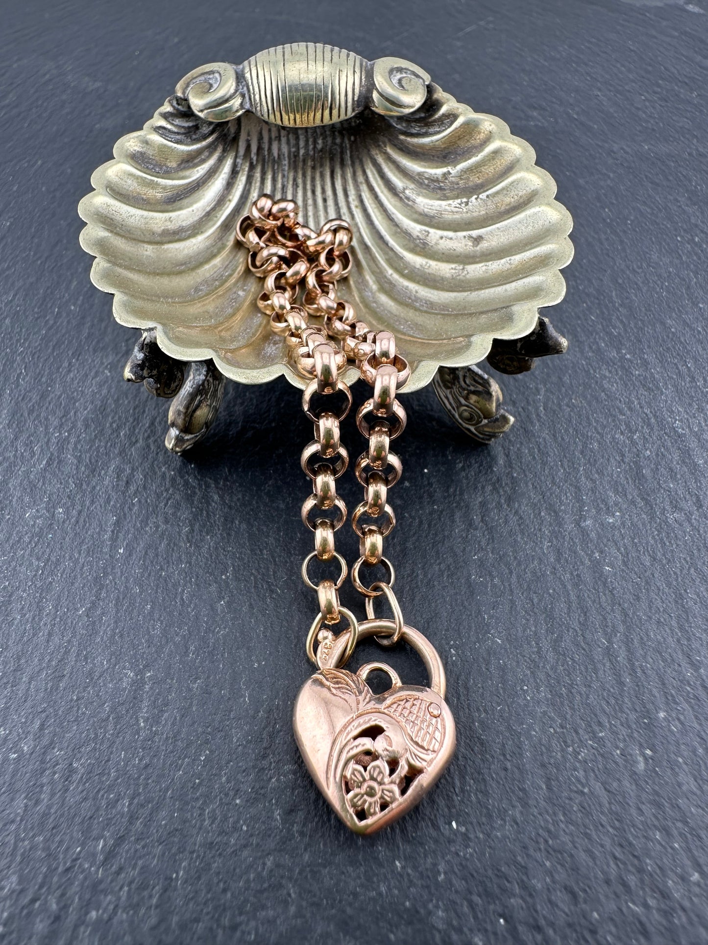 Vintage 9ct Rose Gold Rolo bracelet with heart padlock