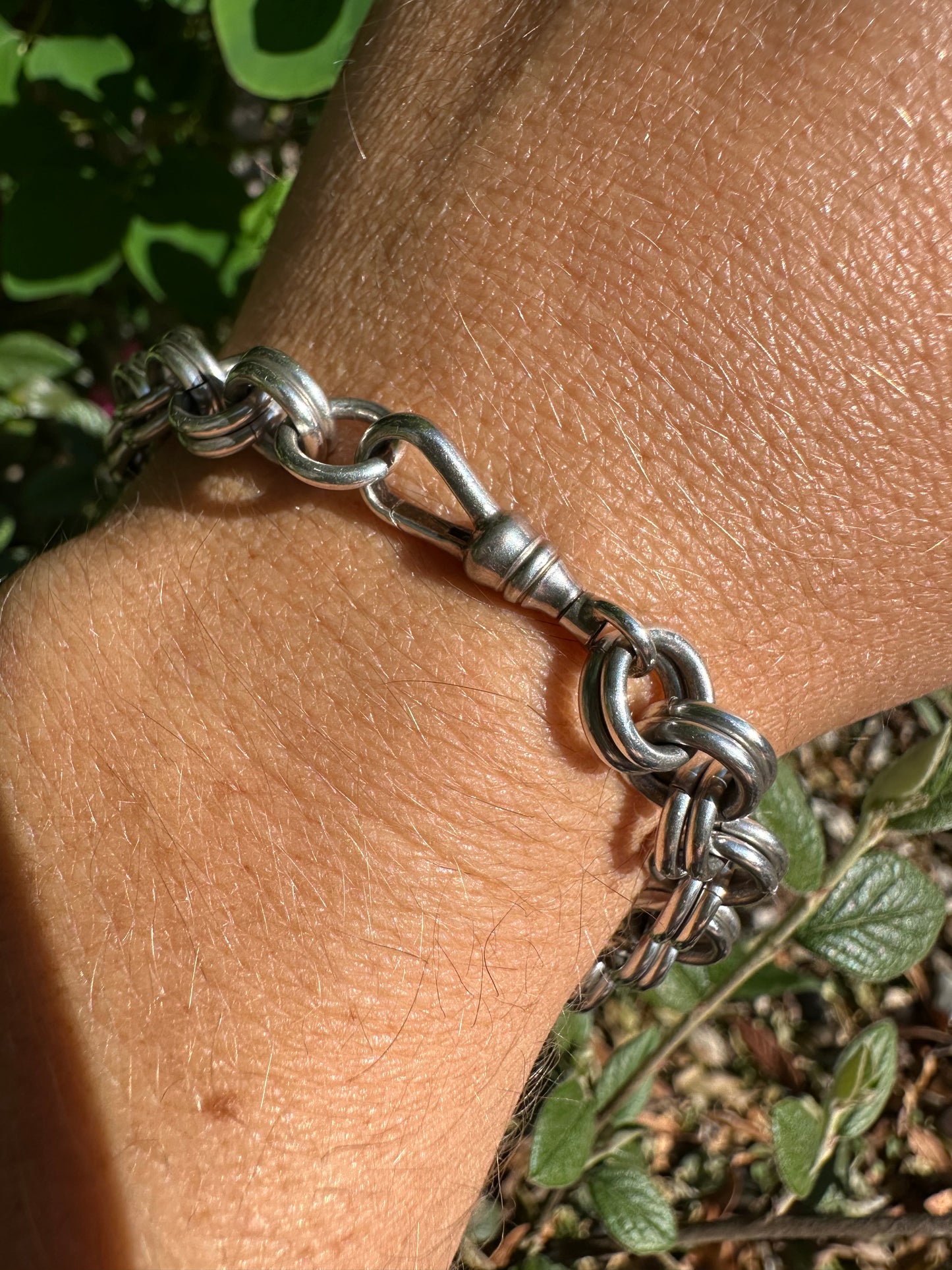 Sterling Silver chunky Double Rolo Bracelet, with dog clip