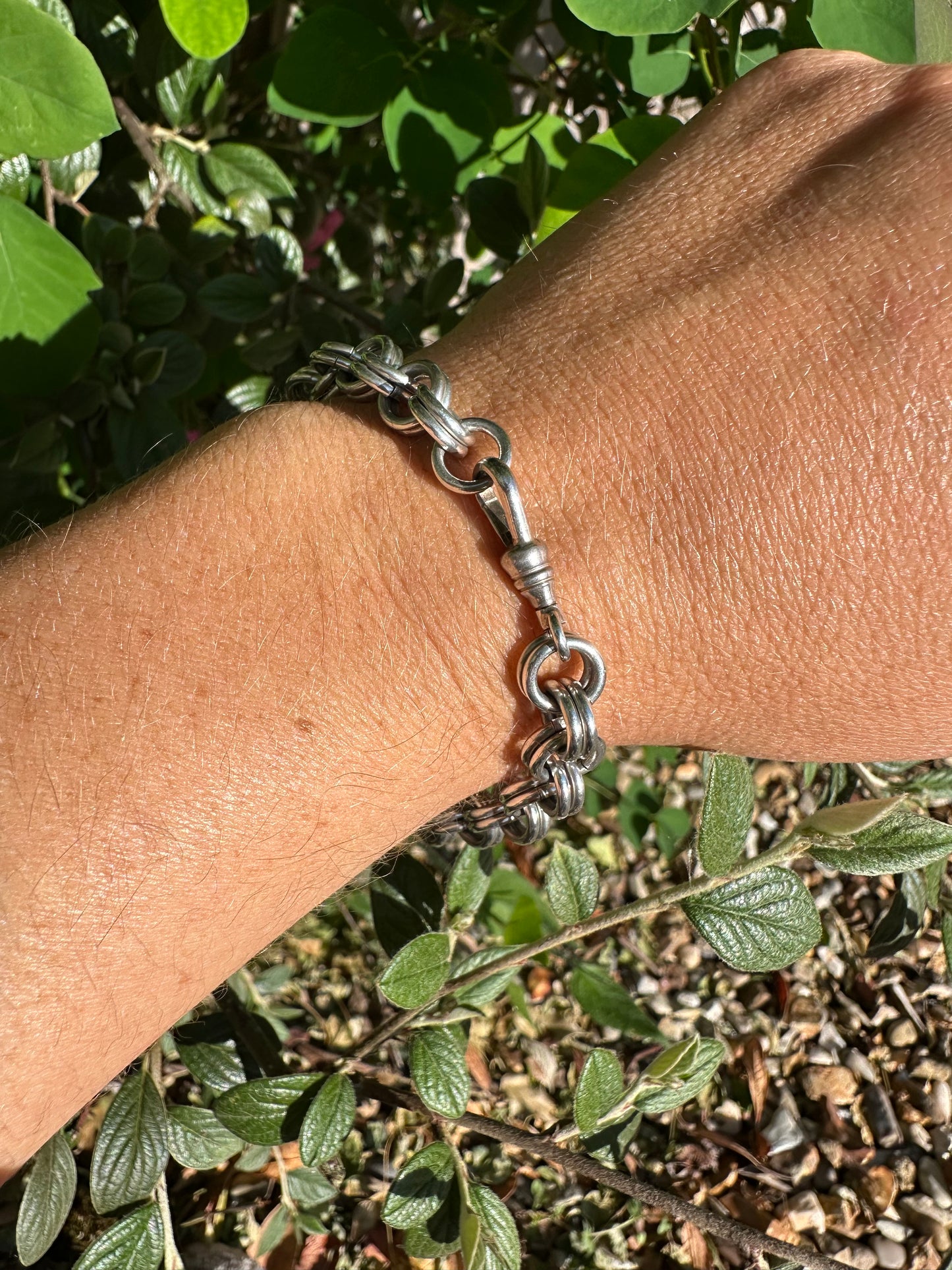 Sterling Silver chunky Double Rolo Bracelet, with dog clip