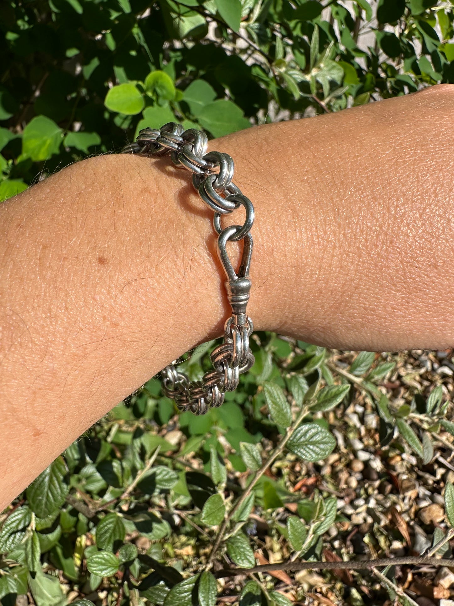 Sterling Silver chunky Double Rolo Bracelet, with dog clip