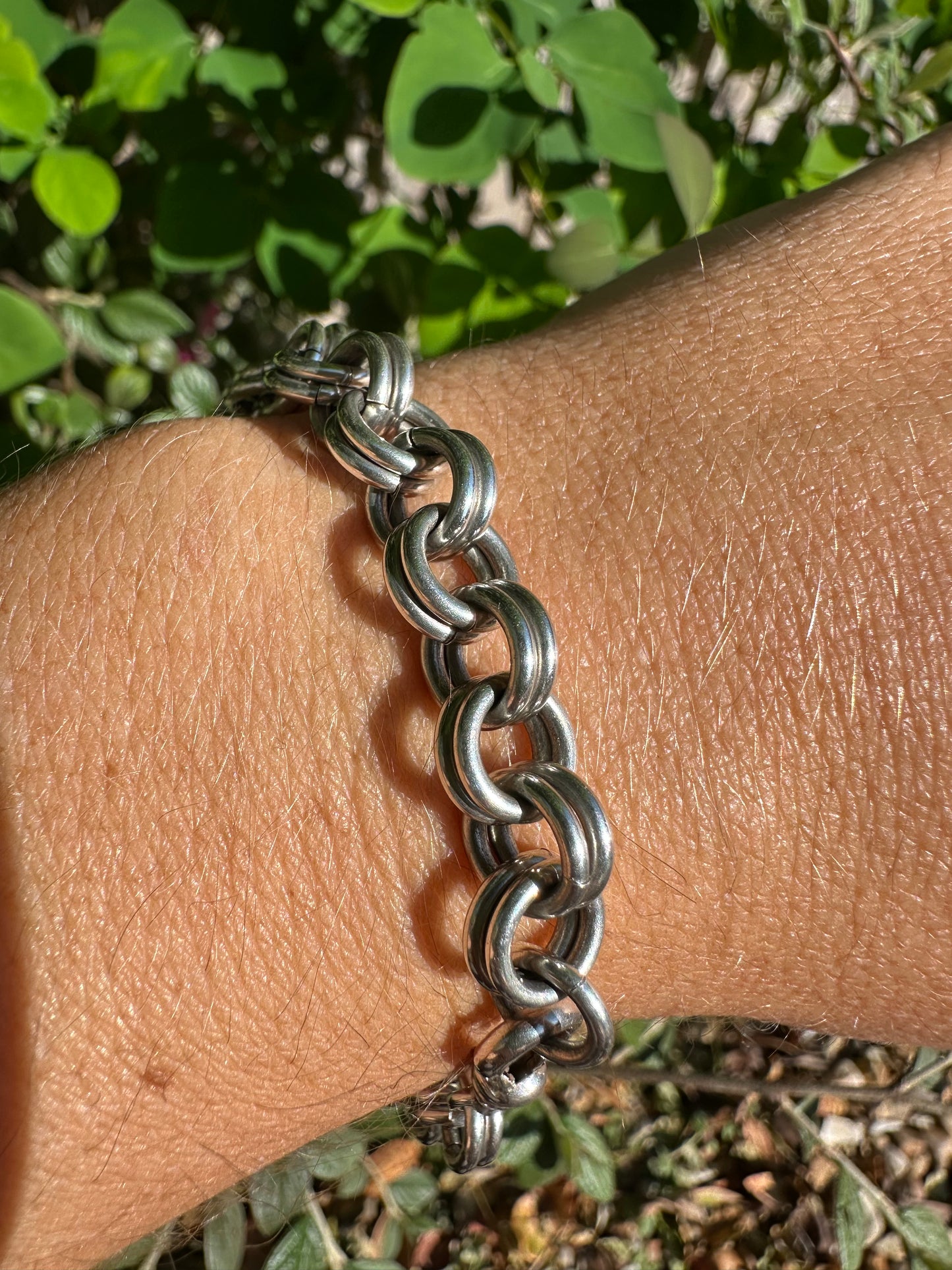 Sterling Silver chunky Double Rolo Bracelet, with dog clip