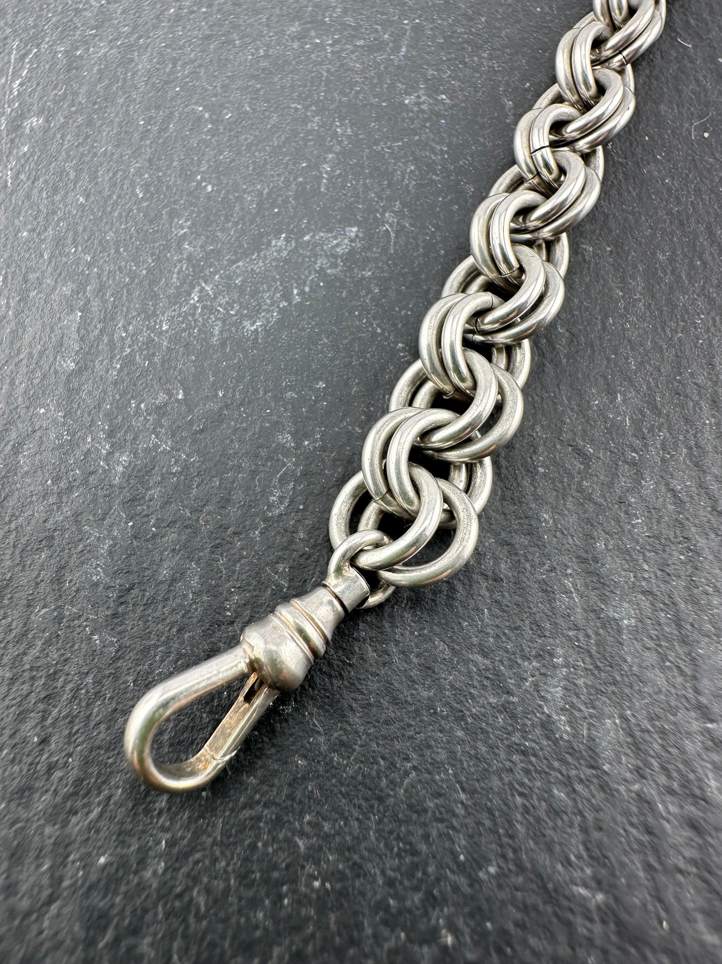 Sterling Silver chunky Double Rolo Bracelet, with dog clip