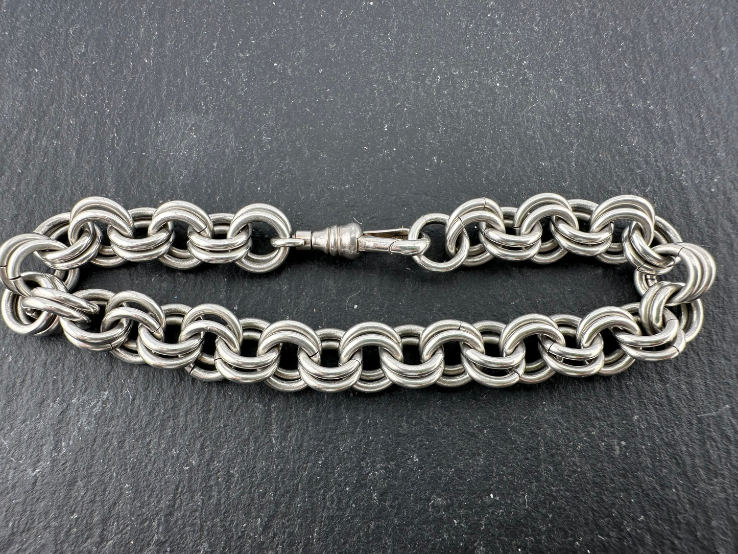 Sterling Silver chunky Double Rolo Bracelet, with dog clip