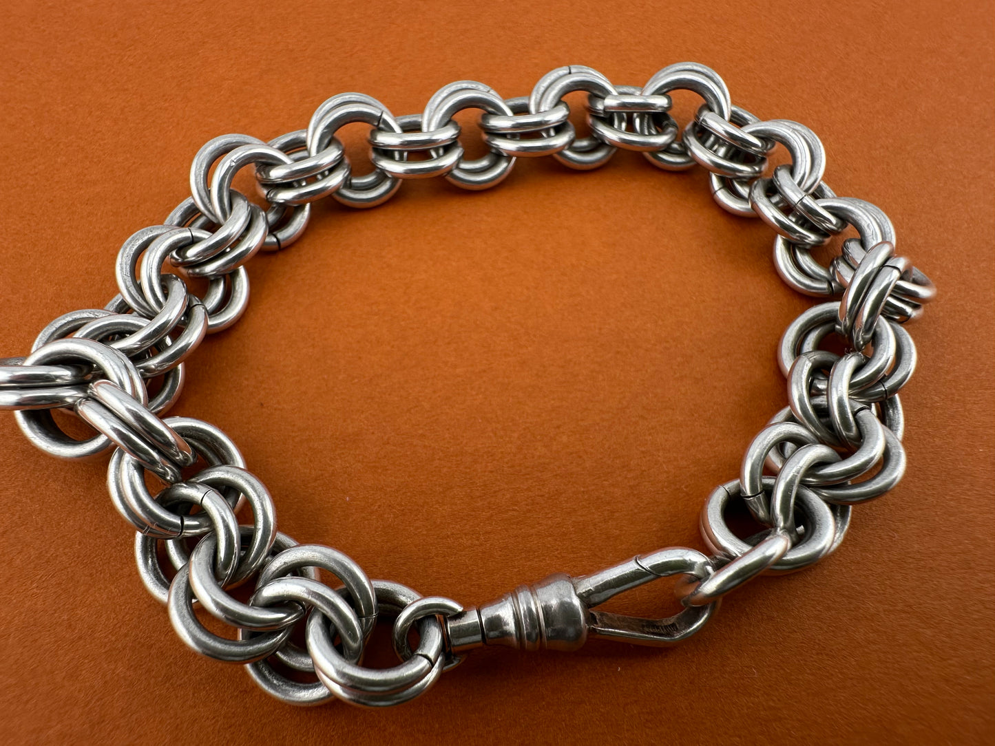 Sterling Silver chunky Double Rolo Bracelet, with dog clip