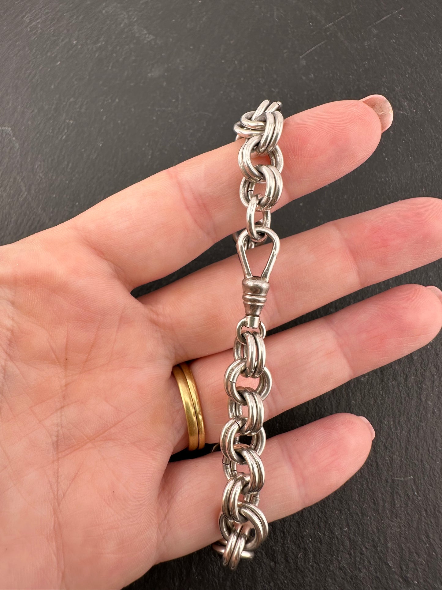 Sterling Silver chunky Double Rolo Bracelet, with dog clip