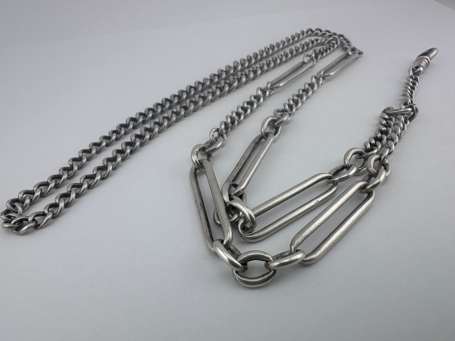 Sterling Silver Trombone and Curb Long Guard Chain with dog clip
