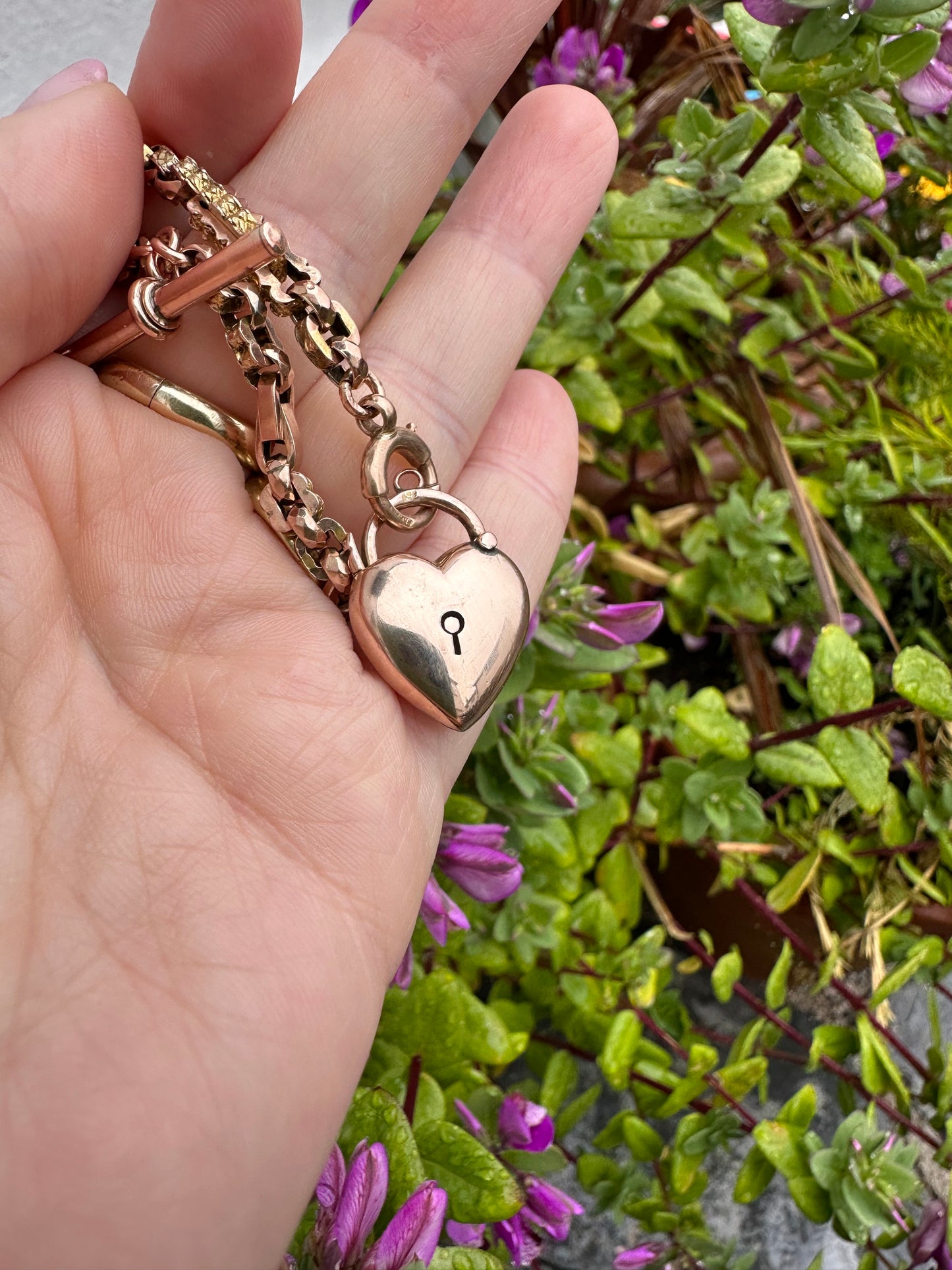 Antique 9ct Rose Gold Puffy heart padlock