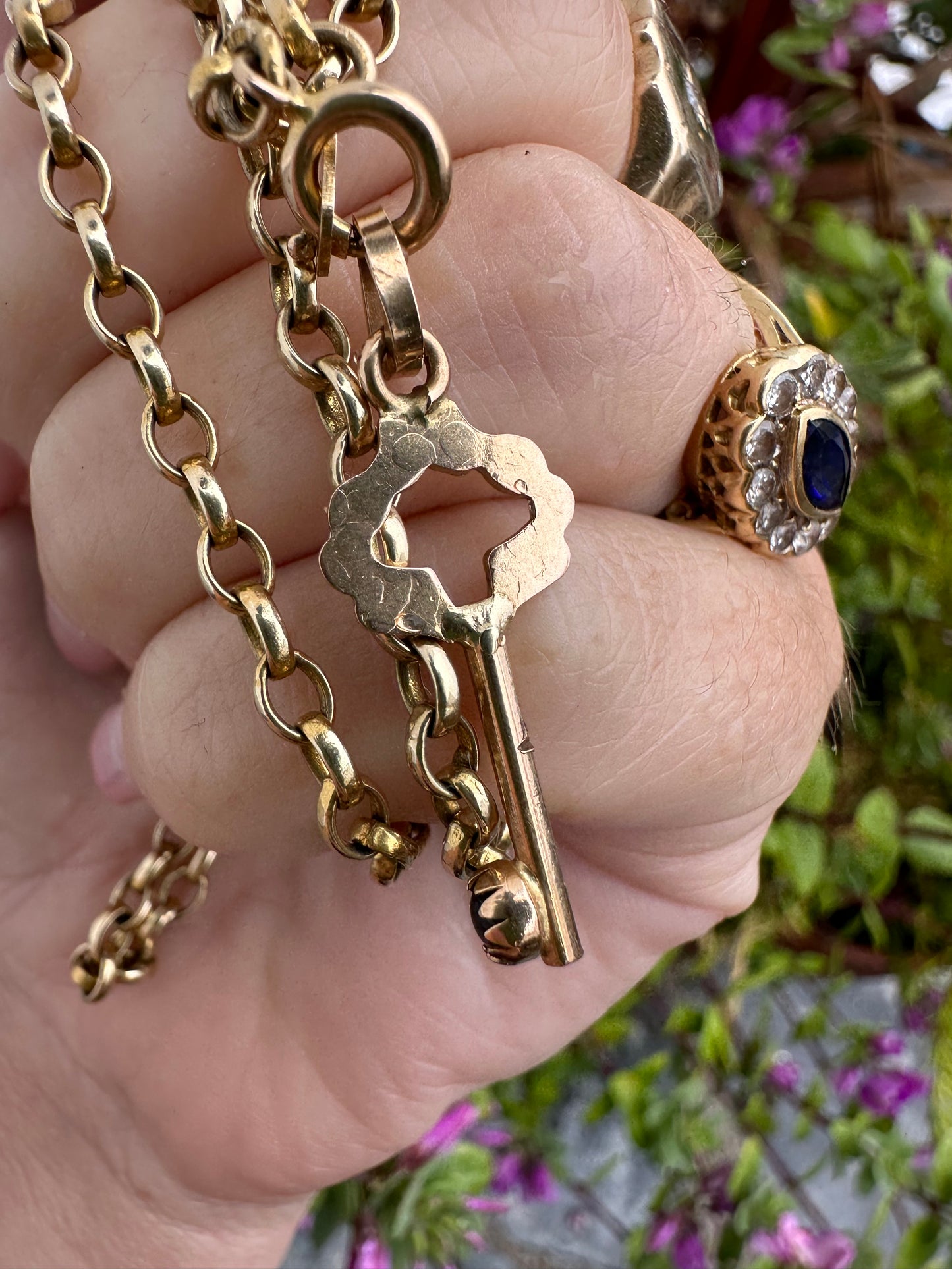 Vintage 14ct Gold Key charm, with green paste stone