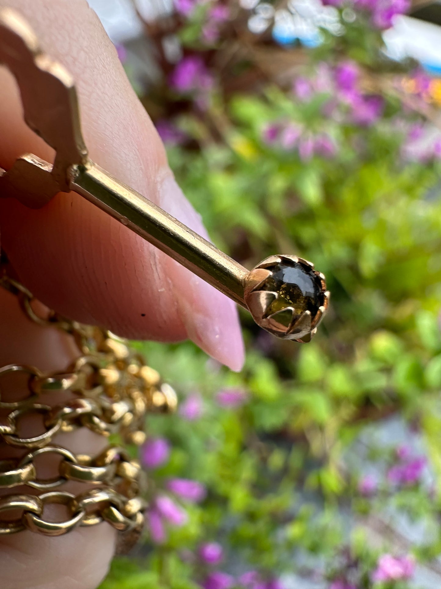 Vintage 14ct Gold Key charm, with green paste stone
