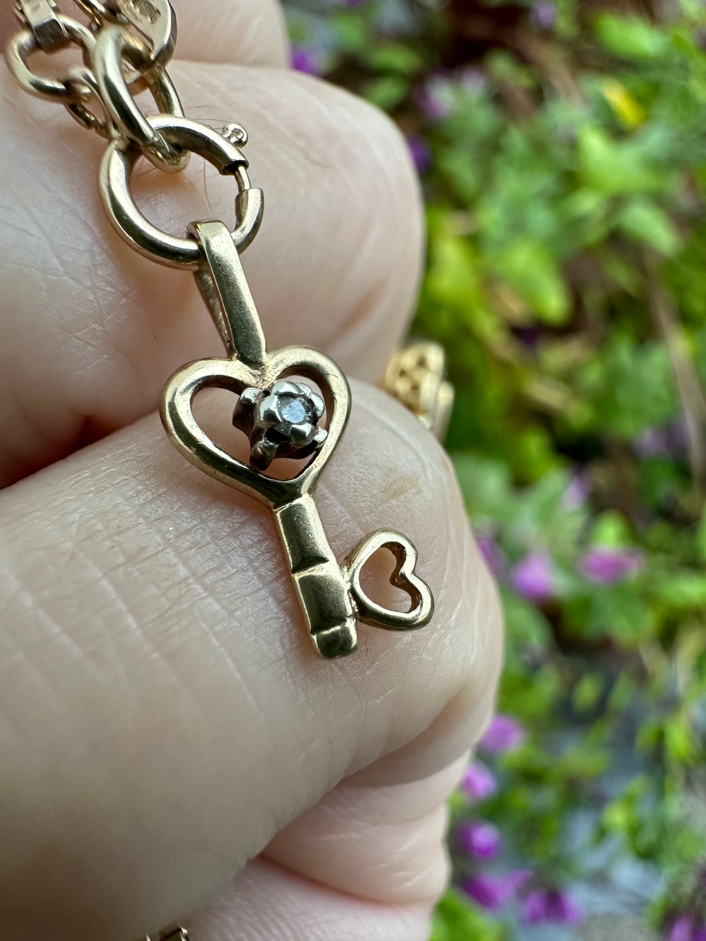 Vintage 9ct Gold Heart Key charm with diamond