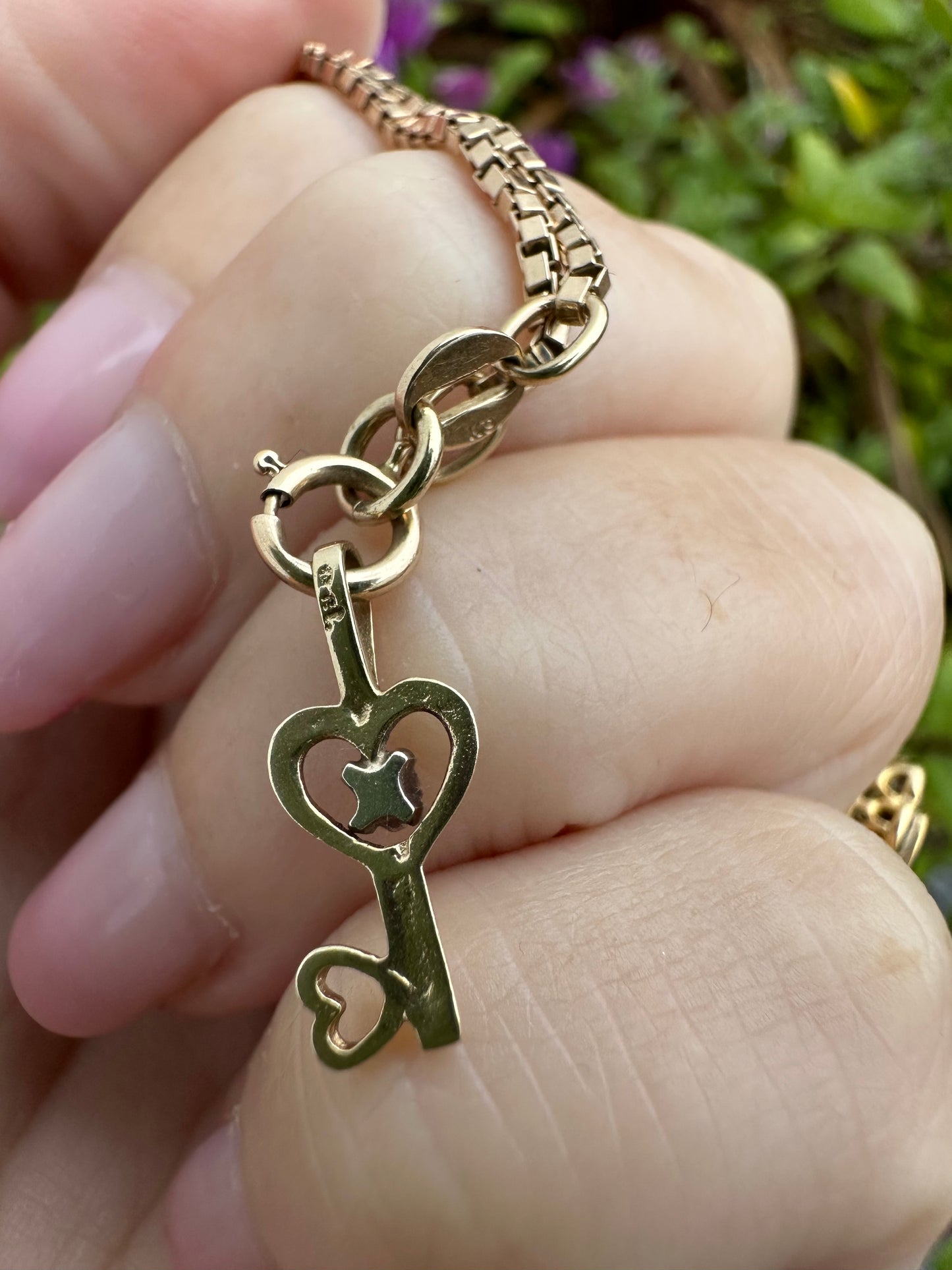 Vintage 9ct Gold Heart Key charm with diamond