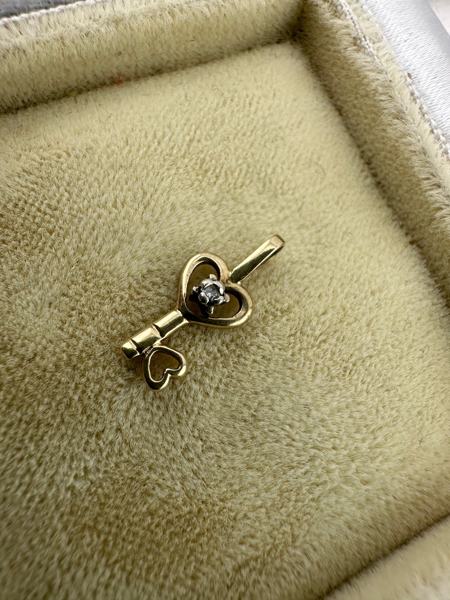 Vintage 9ct Gold Heart Key charm with diamond