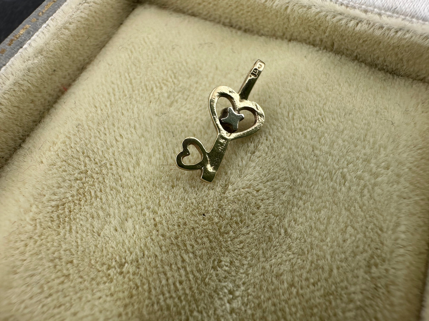Vintage 9ct Gold Heart Key charm with diamond