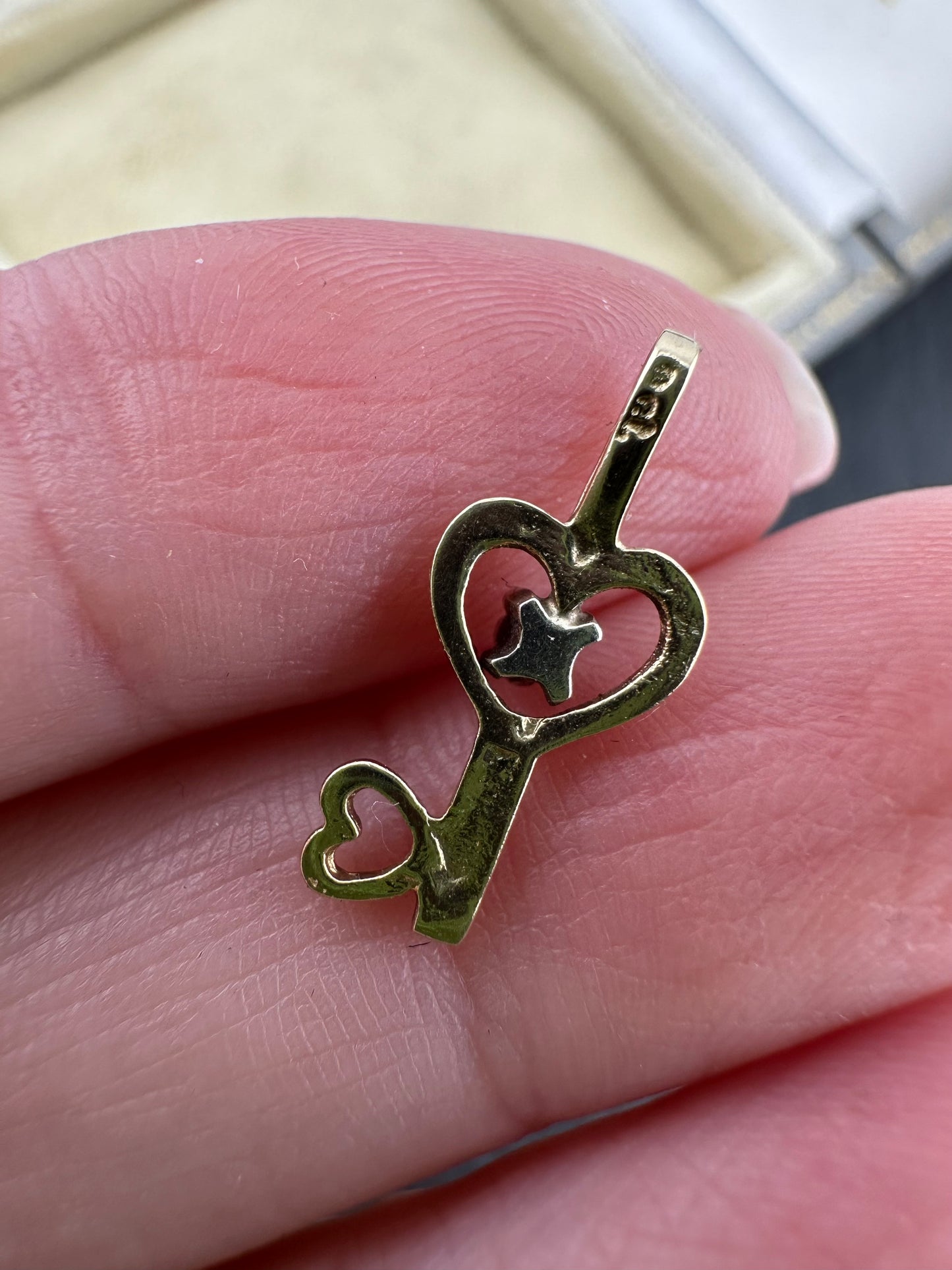 Vintage 9ct Gold Heart Key charm with diamond