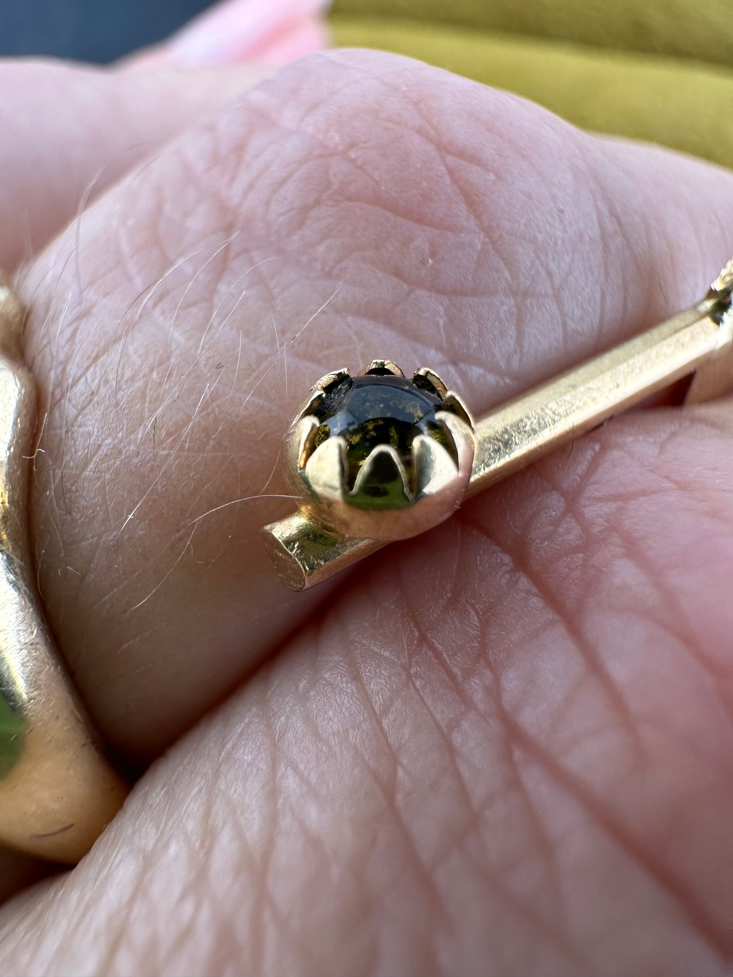 Vintage 14ct Gold Key charm, with green paste stone