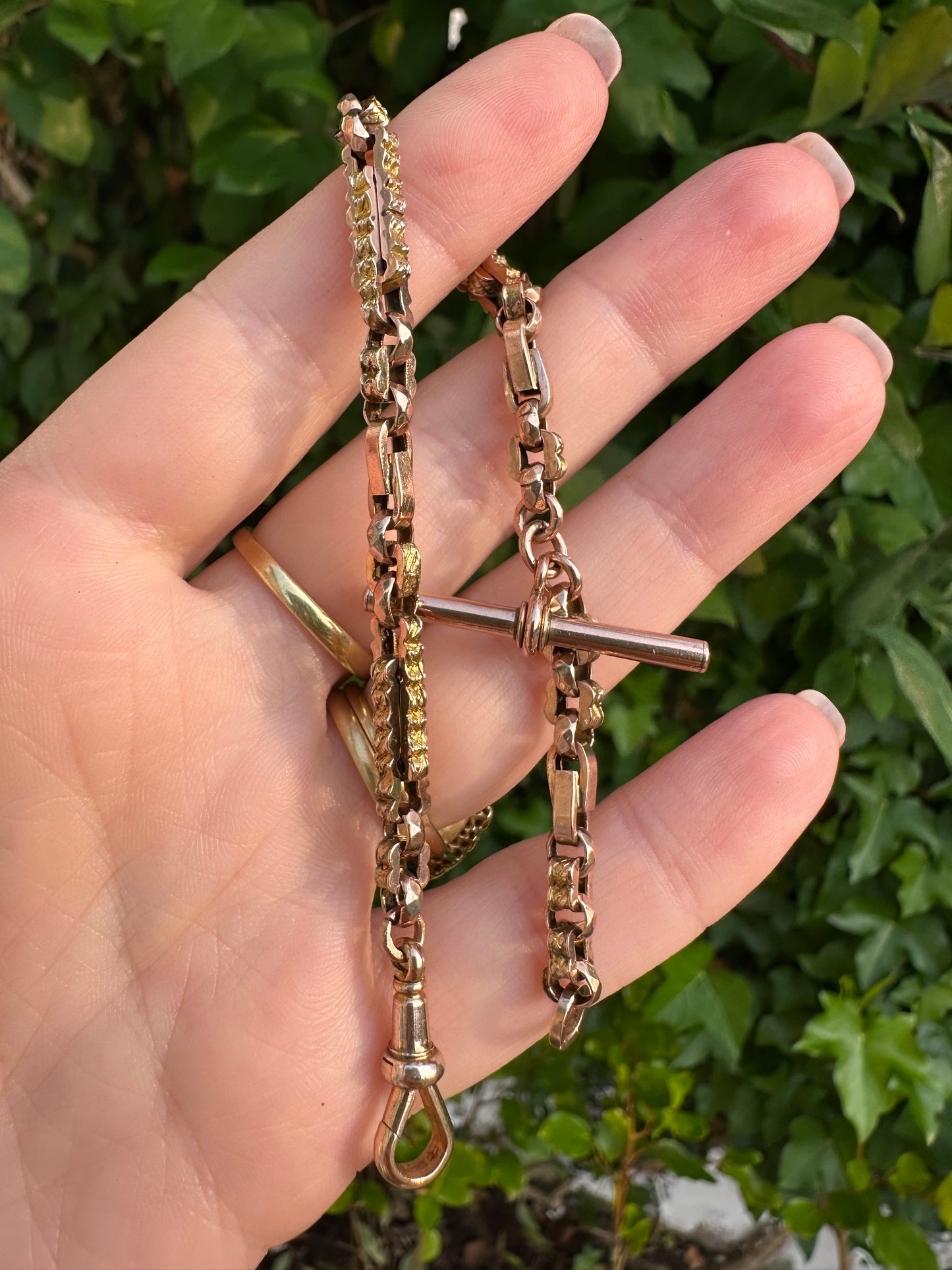 Antique 9ct Rose Gold fancy link bracelet with dog clip & t- bar