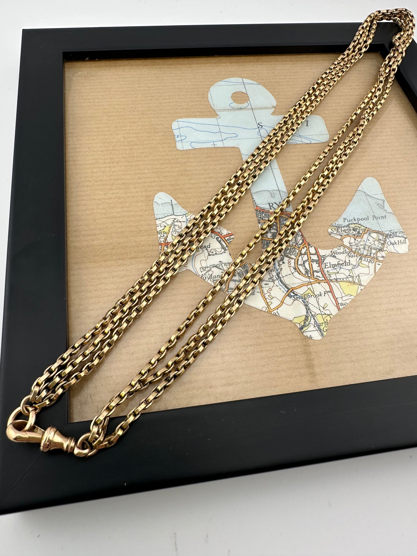 Antique 9ct Gold Triple Flat edged belcher chain with dog clip
