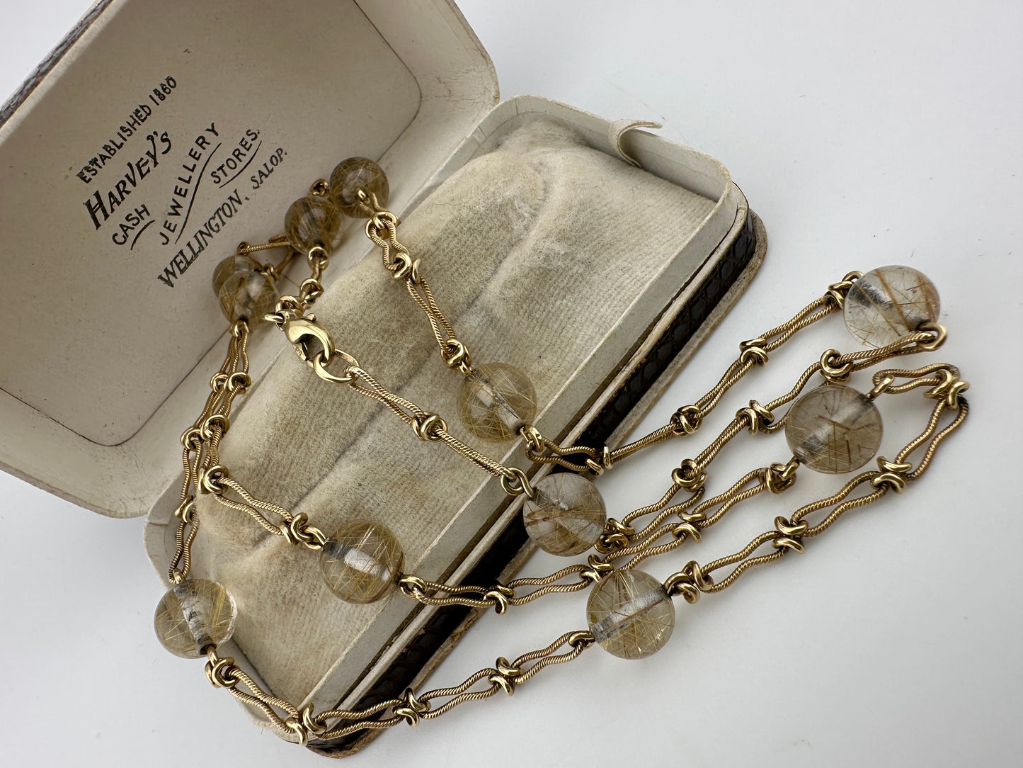 Vintage 9ct Yellow gold Ribbed Infinity link with Rutilated Quartz beads