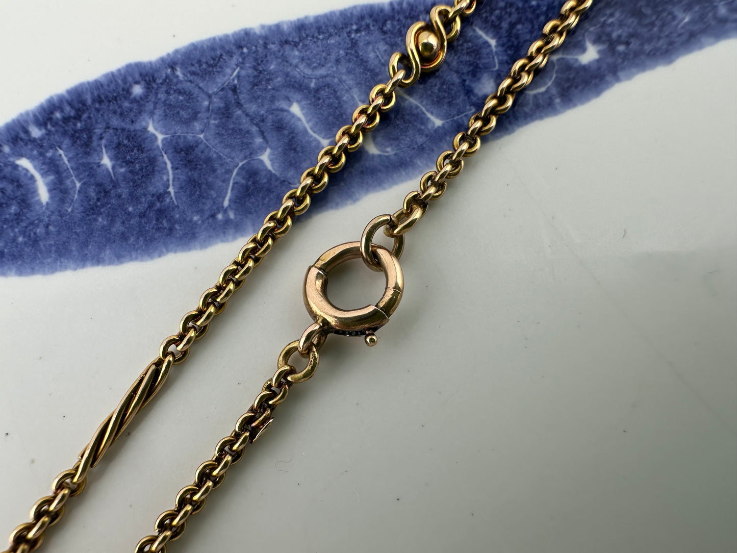 Antique 15ct Rose Gold Cable chain with Infinity Ball links and twisted bar links, plus a bolt clasp. 7.71g