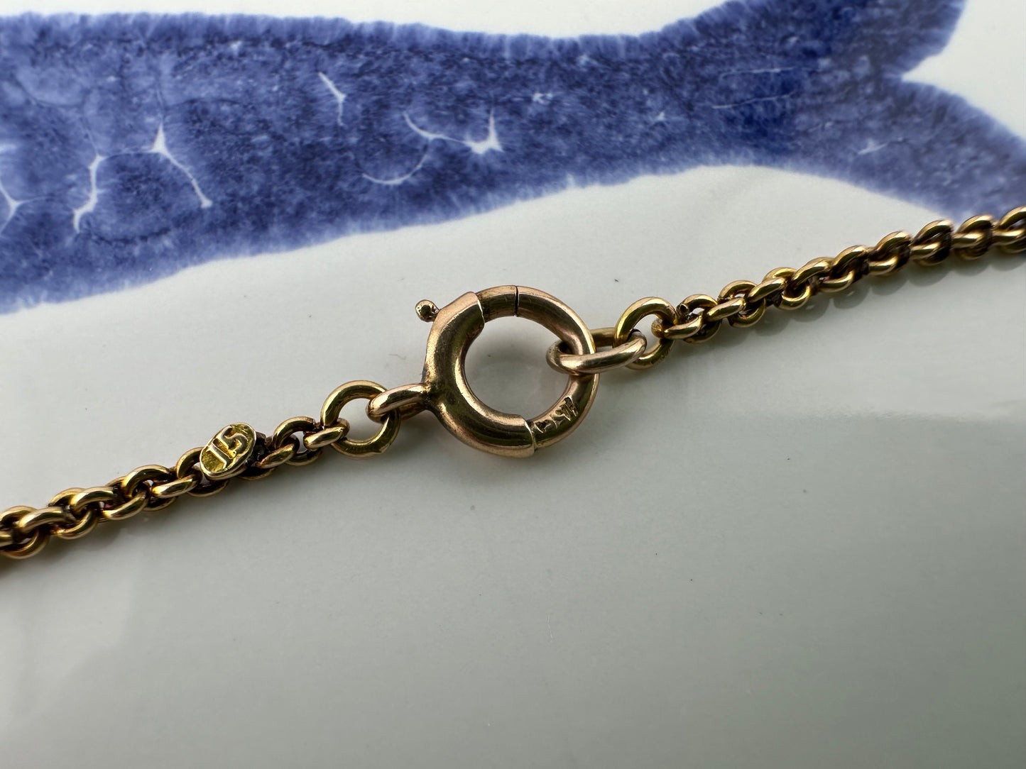 Antique 15ct Rose Gold Cable chain with Infinity Ball links and twisted bar links, plus a bolt clasp. 7.71g
