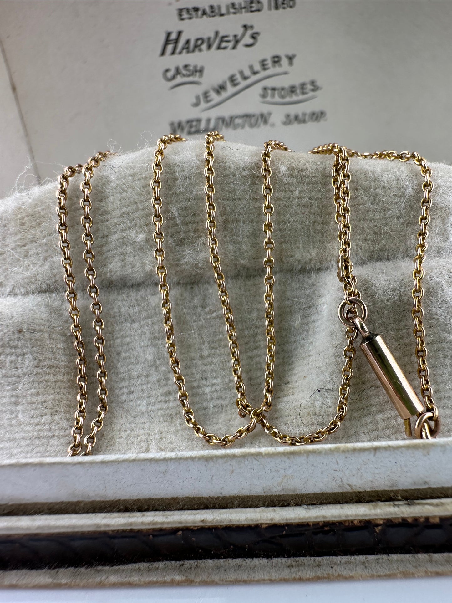 Antique 9ct Rose Gold fine cable chain with barrel clasp