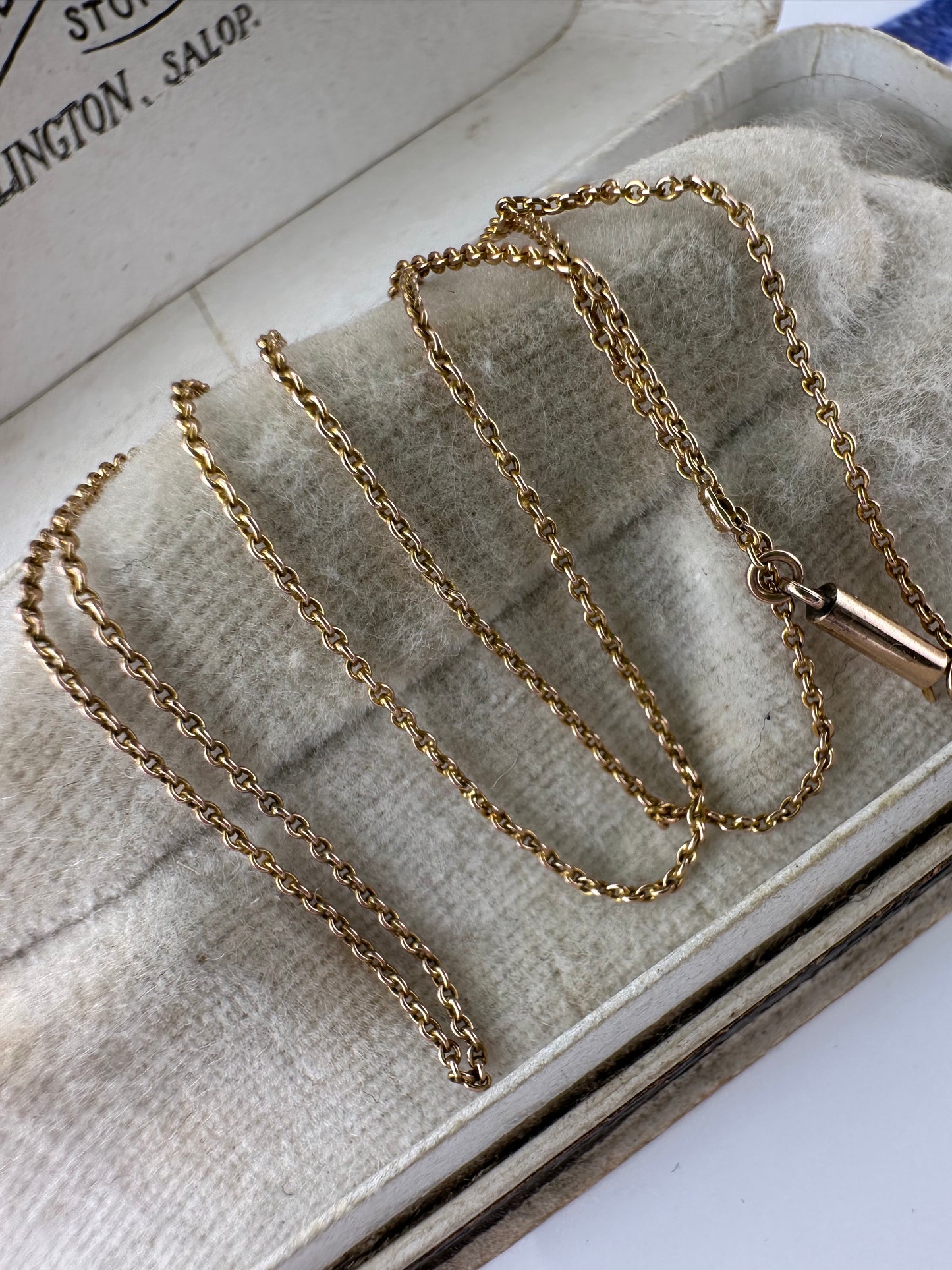 Antique 9ct Rose Gold fine cable chain with barrel clasp