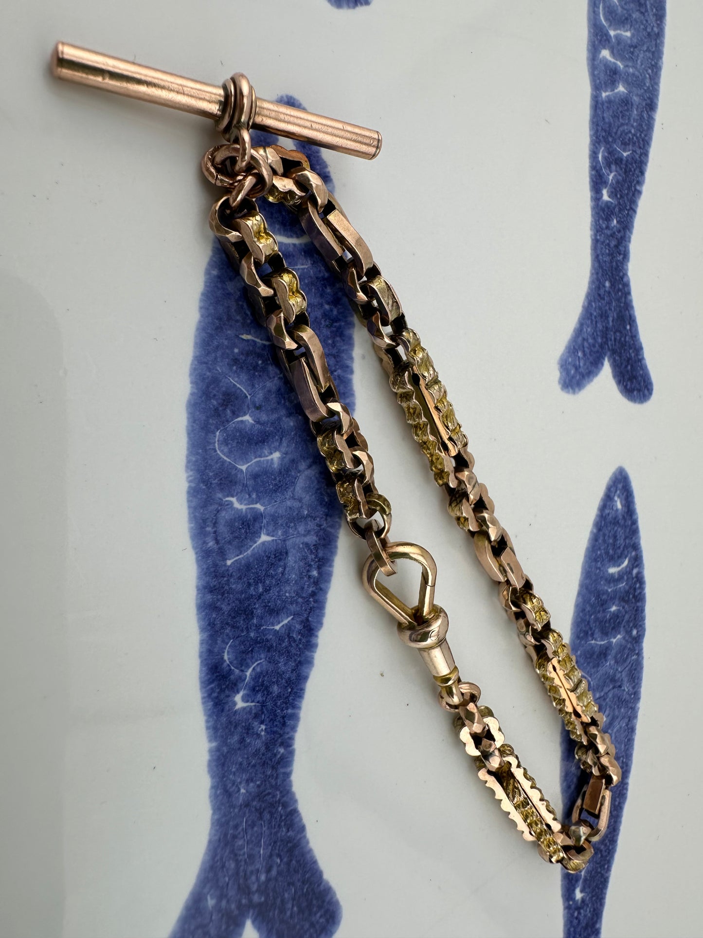 Antique 9ct Rose Gold fancy link bracelet with dog clip & t- bar
