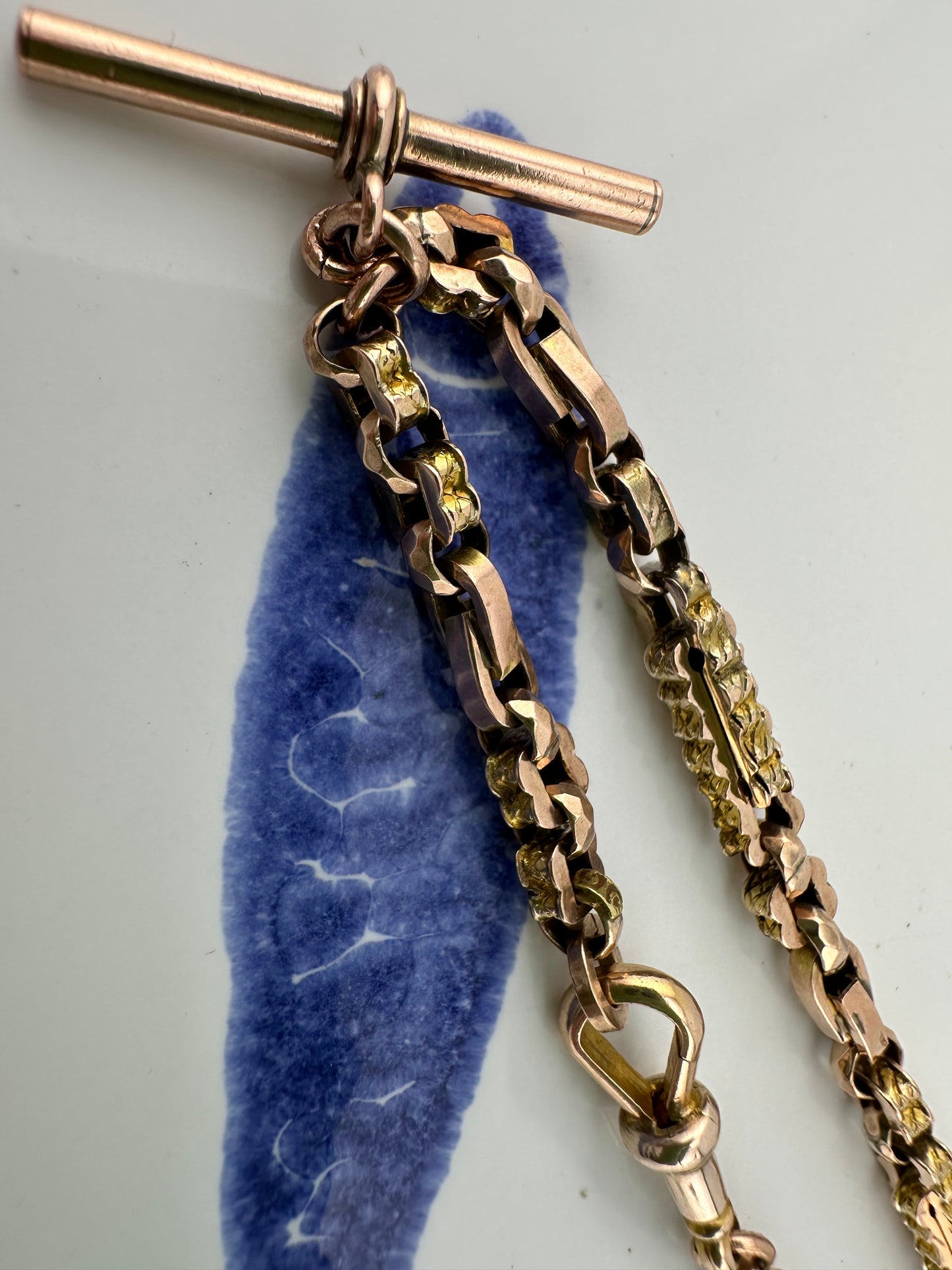 Antique 9ct Rose Gold fancy link bracelet with dog clip & t- bar