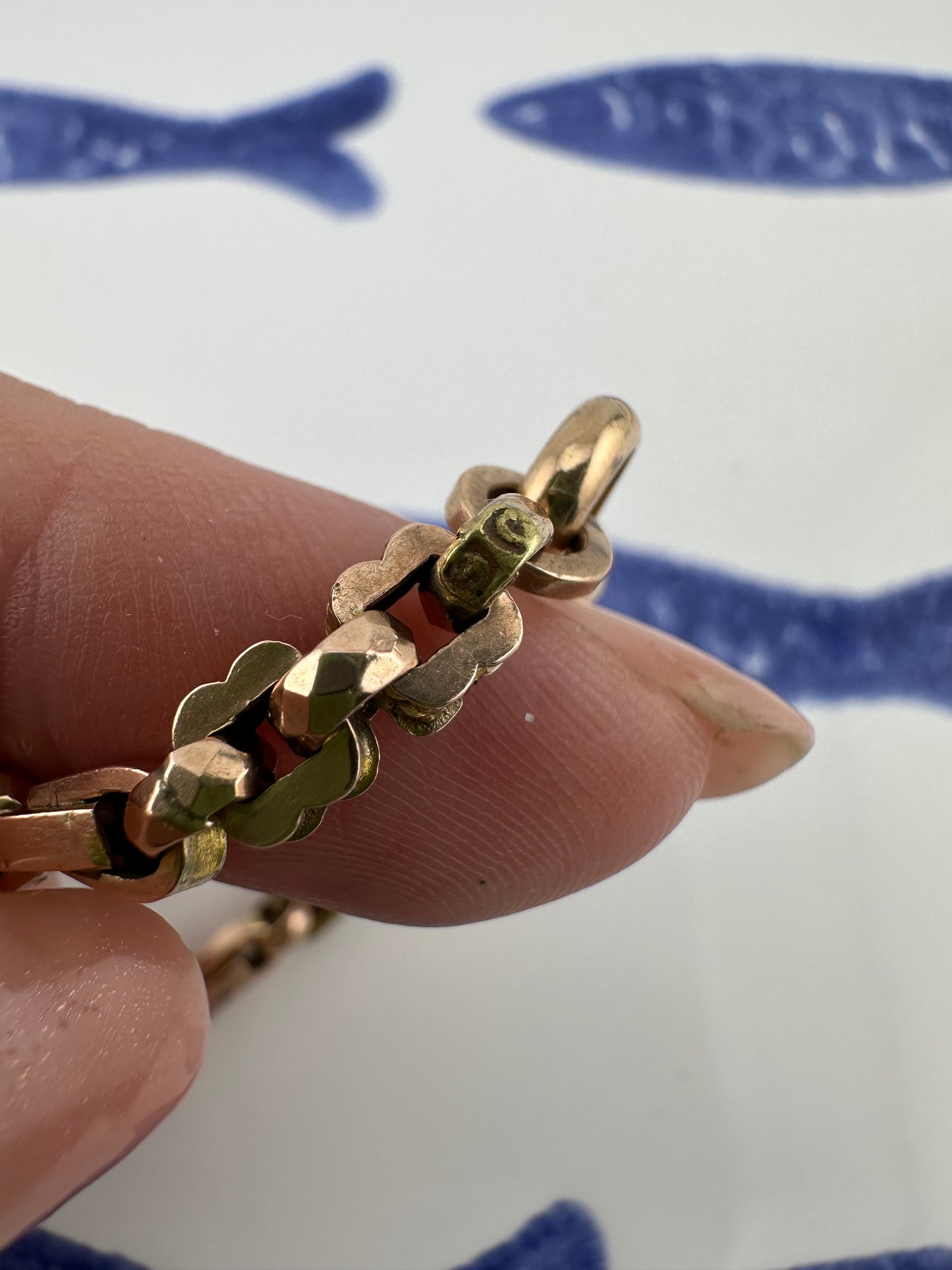 Antique 9ct Rose Gold fancy link bracelet with dog clip & t- bar