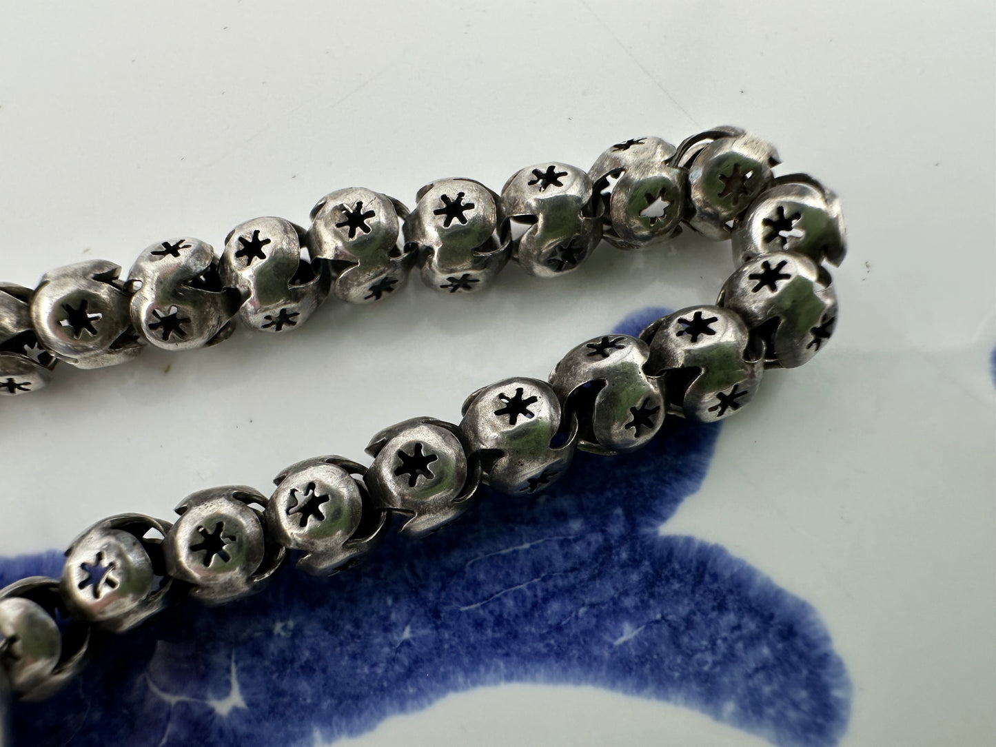 Sterling Silver Star Pierced Ball link bracelet with toggle clasp