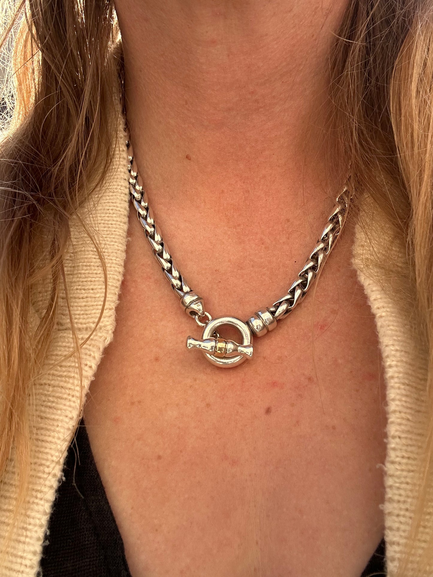Reserved Soula- Sterling Silver Giant Spiga chain with 18ct detailing