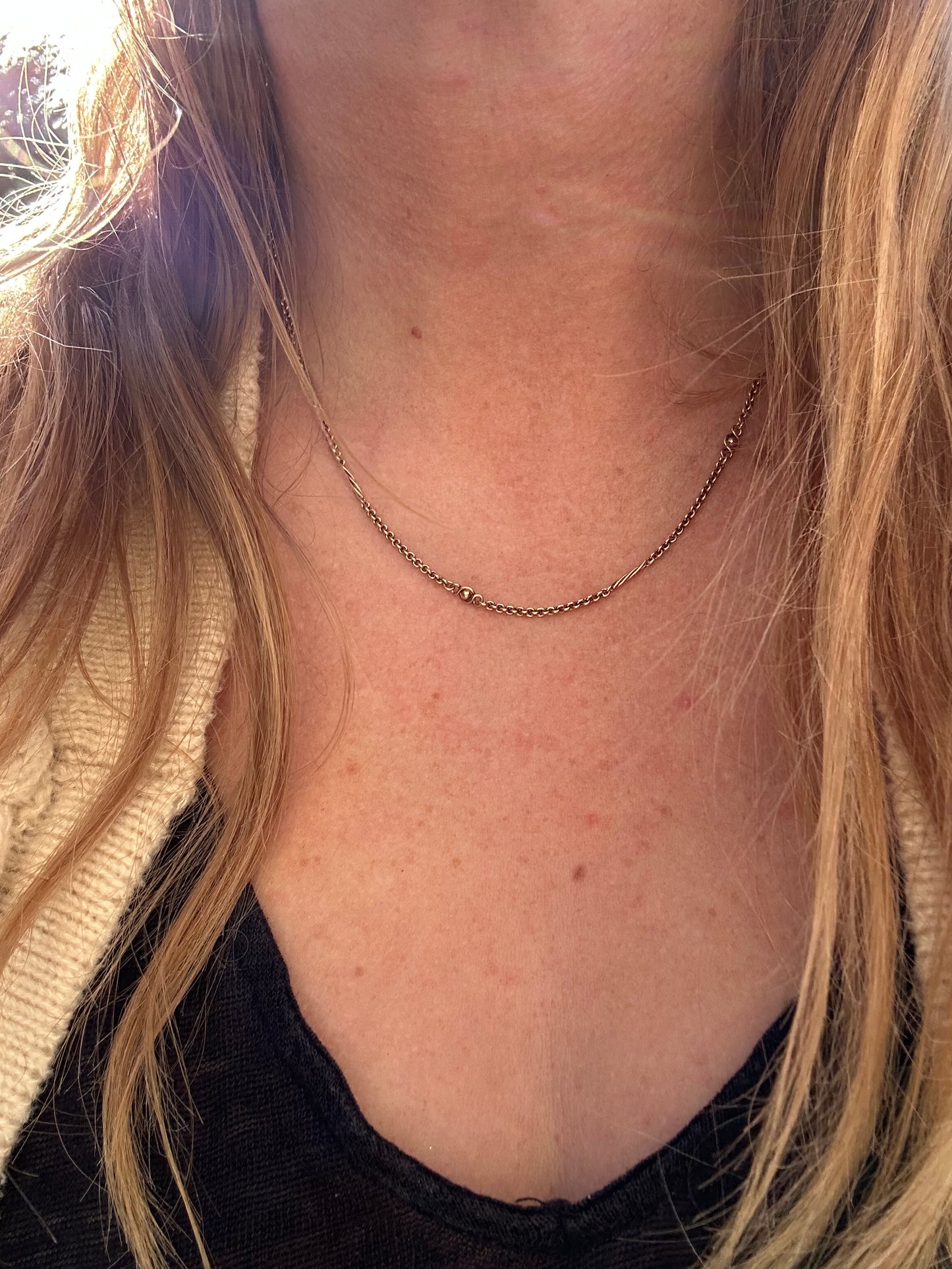 Antique 15ct Rose Gold Cable chain with Infinity Ball links and twisted bar links, plus a bolt clasp. 7.71g
