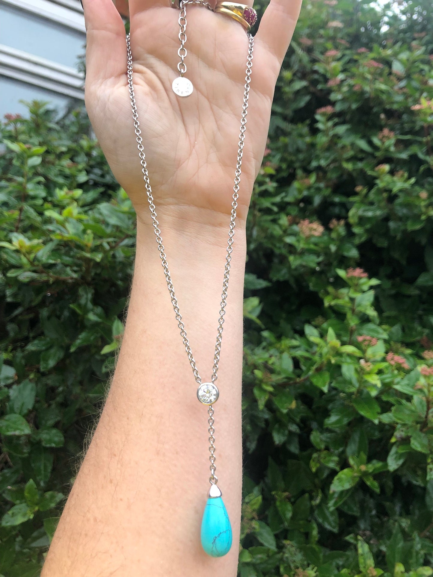 Silver Ti Sento Turquoise and Cubic Zirconia Necklace