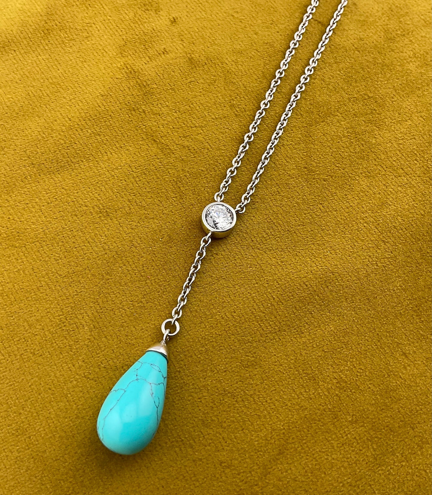 Silver Ti Sento Turquoise and Cubic Zirconia Necklace