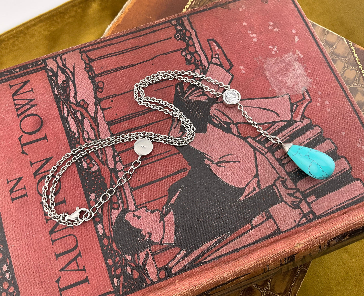 Silver Ti Sento Turquoise and Cubic Zirconia Necklace
