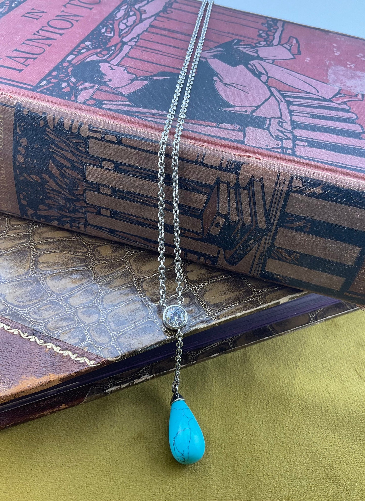 Silver Ti Sento Turquoise and Cubic Zirconia Necklace