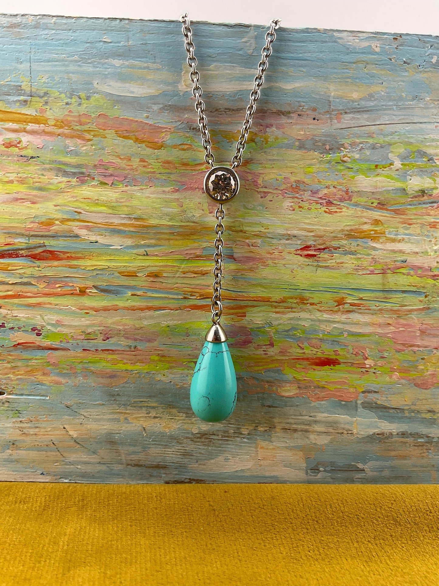 Silver Ti Sento Turquoise and Cubic Zirconia Necklace