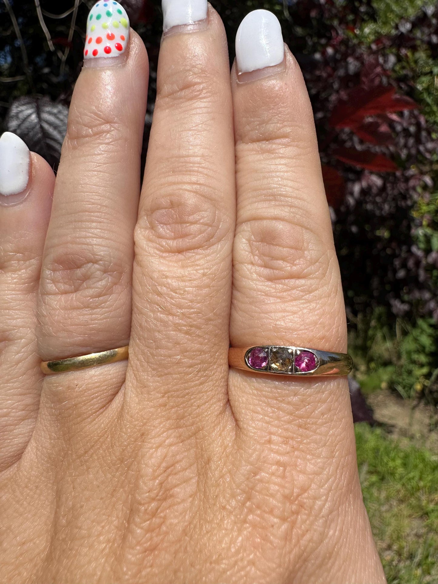 18ct rose gold rose cut Diamond & Ruby Gypsy ring