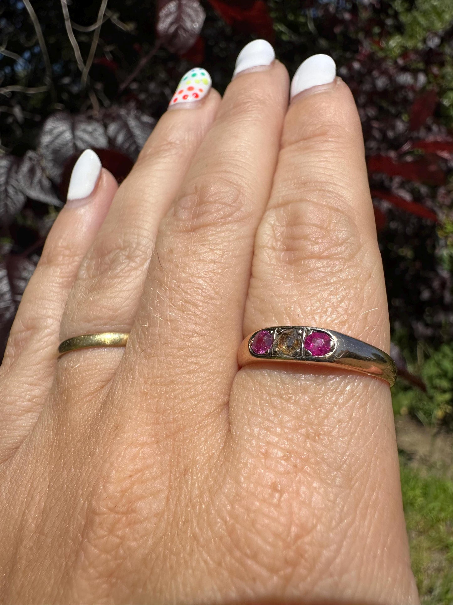 18ct rose gold rose cut Diamond & Ruby Gypsy ring