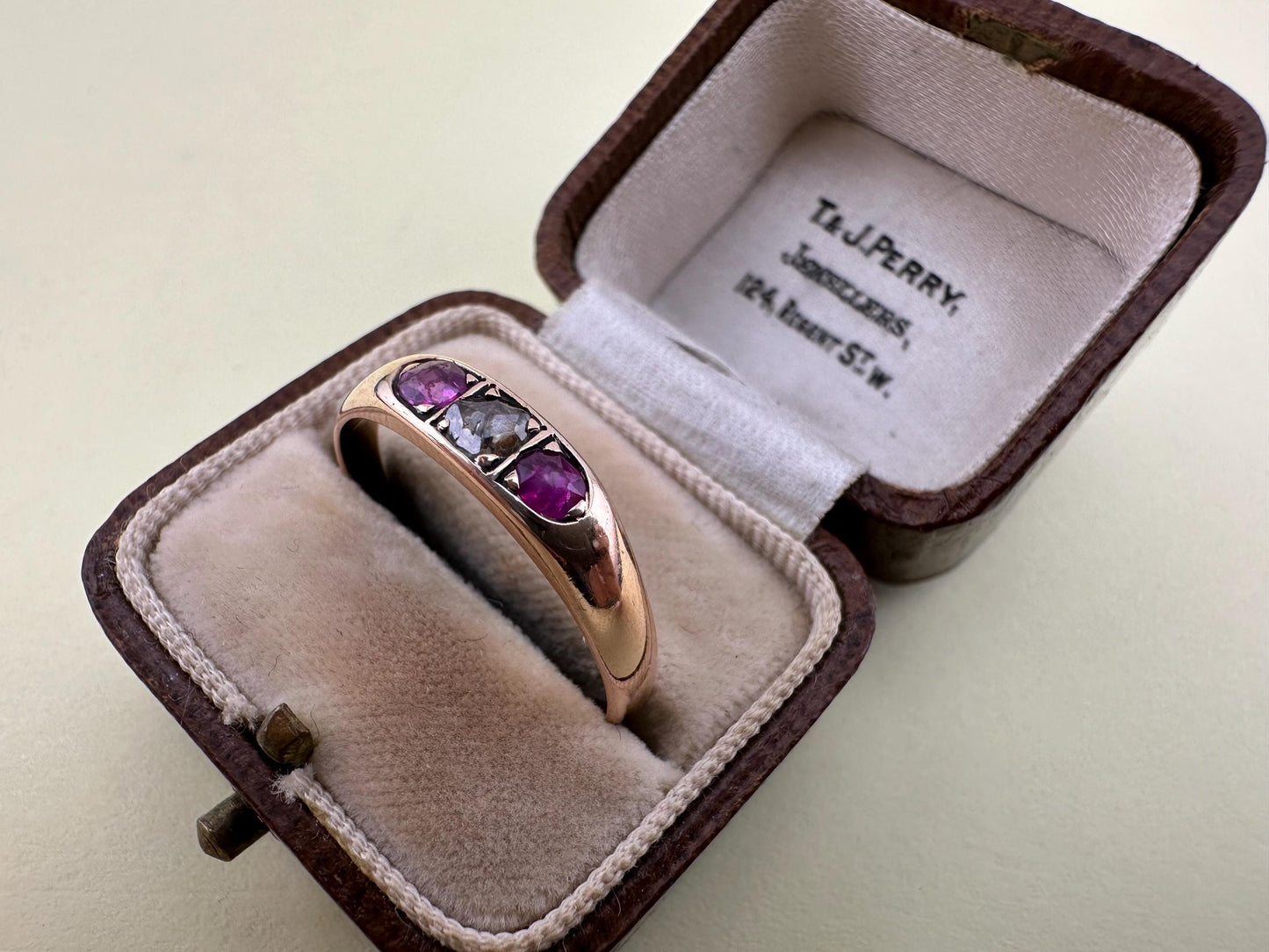 18ct rose gold rose cut Diamond & Ruby Gypsy ring