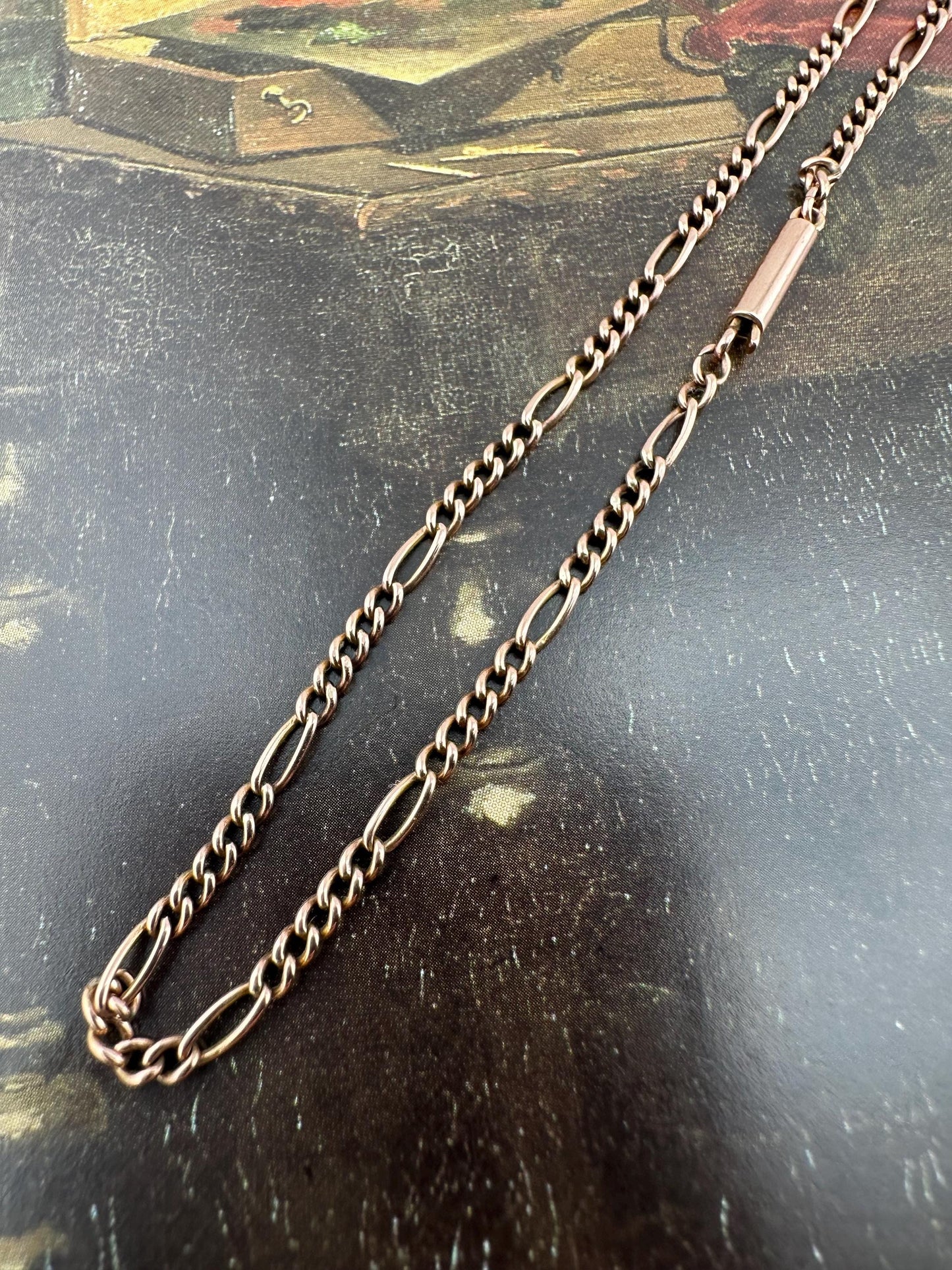 Antique 9ct Rose Gold Figaro Chain, 15.5inches, 4.3g